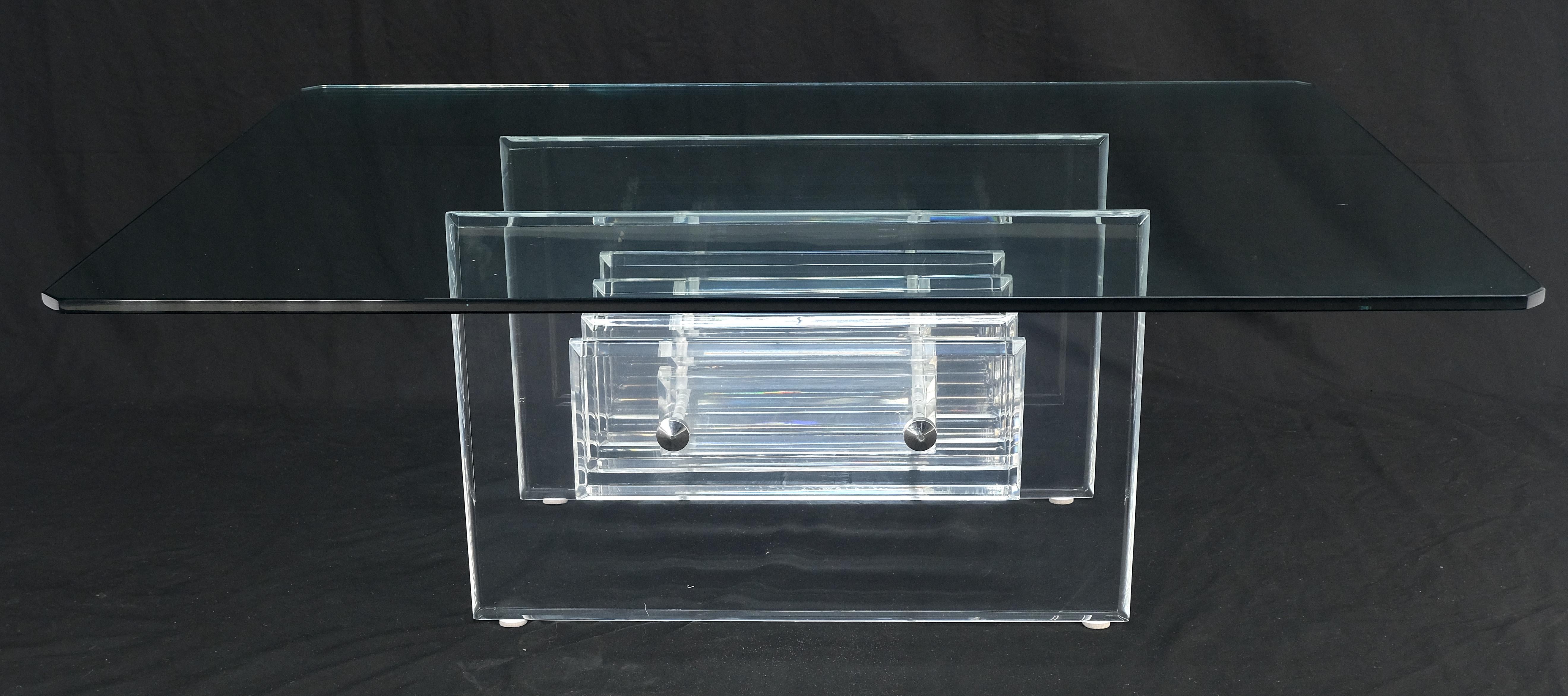 Mid Century Thick Polished Lucite Rectangle Glass Top Coffee Center Table MINT! For Sale 4