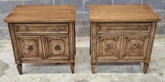 Mid Century Thomasville Italian Tuscan Style Walnut Bedside Tables, Pair
