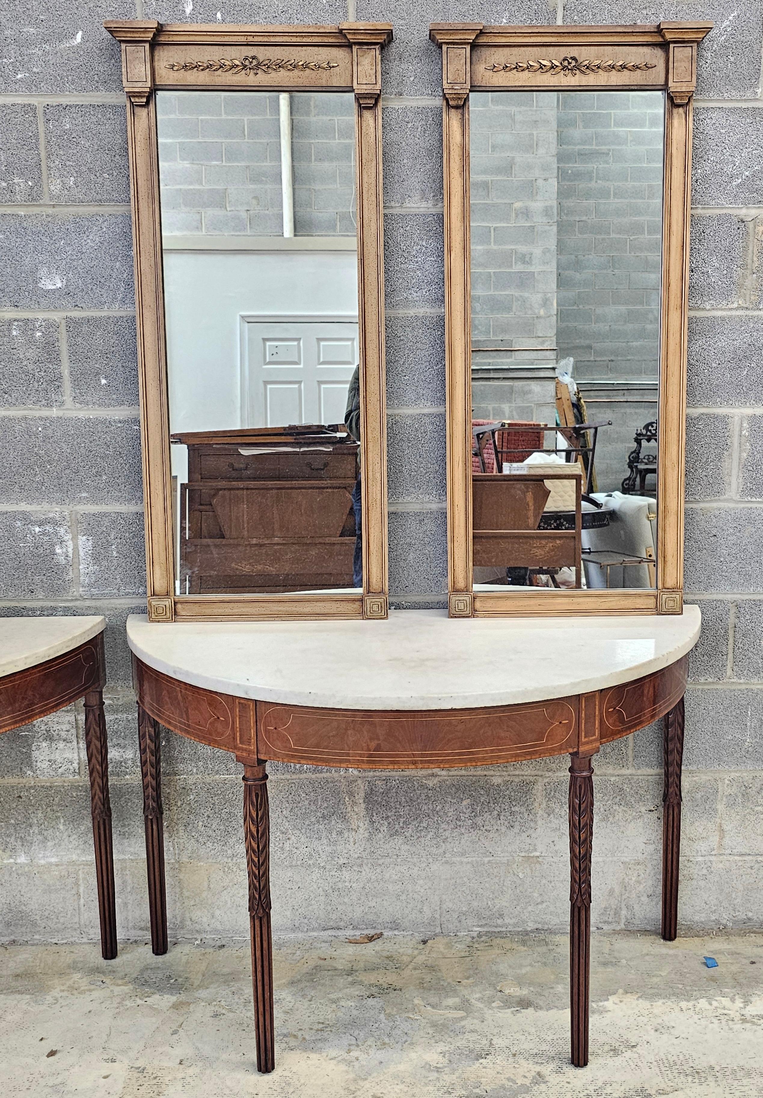 Wood Mid-Century Thomasville Italian Tuscan Style Walnut Wall Mirrors, Pair