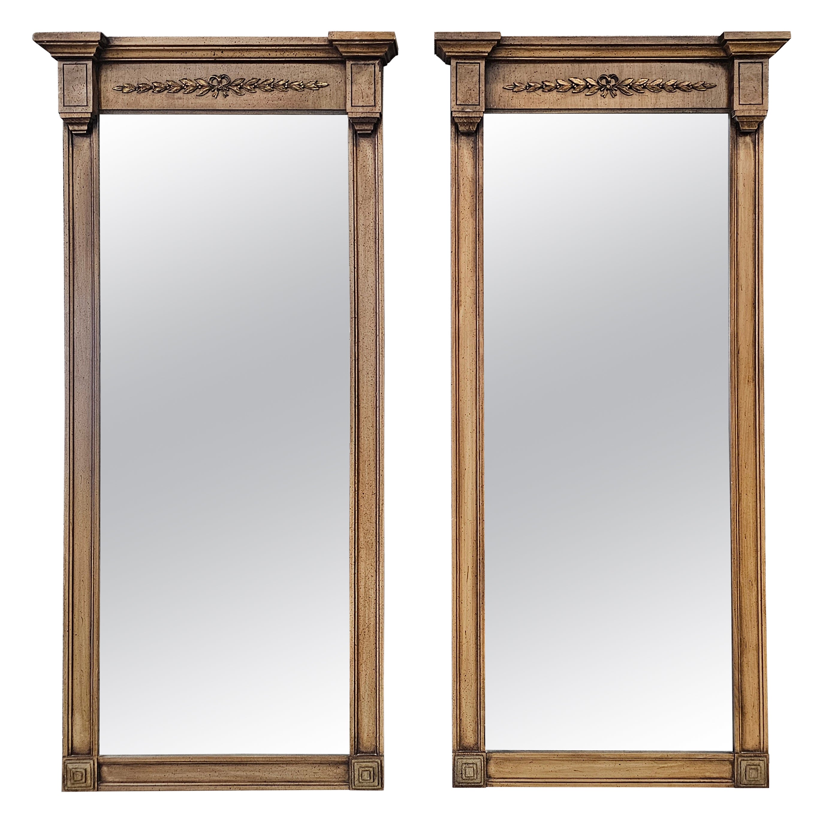 Mid-Century Thomasville Italian Tuscan Style Walnut Wall Mirrors, Pair