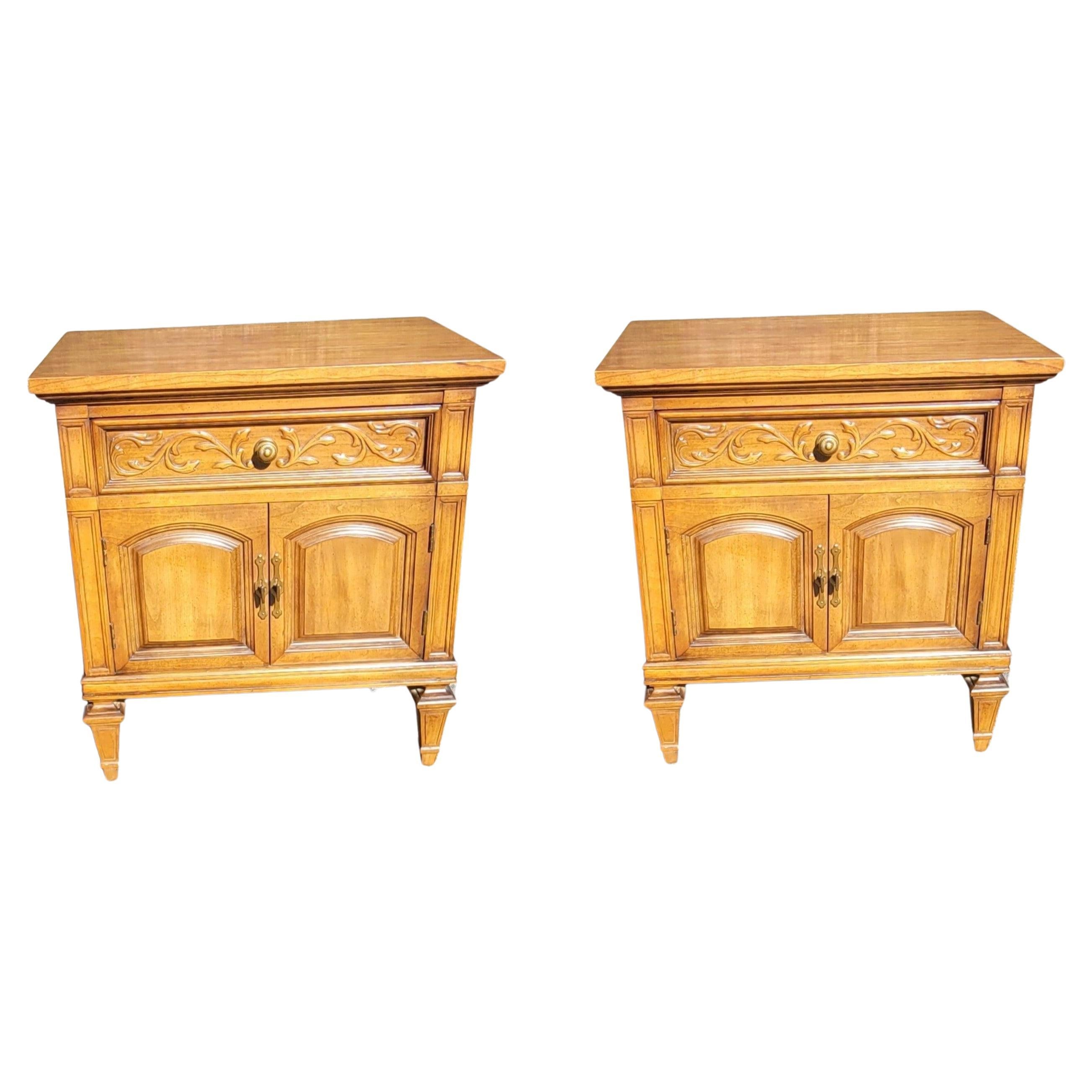 Mid-Century Thomasville Neoclassical French Style Fruitwood Bedside Tables
