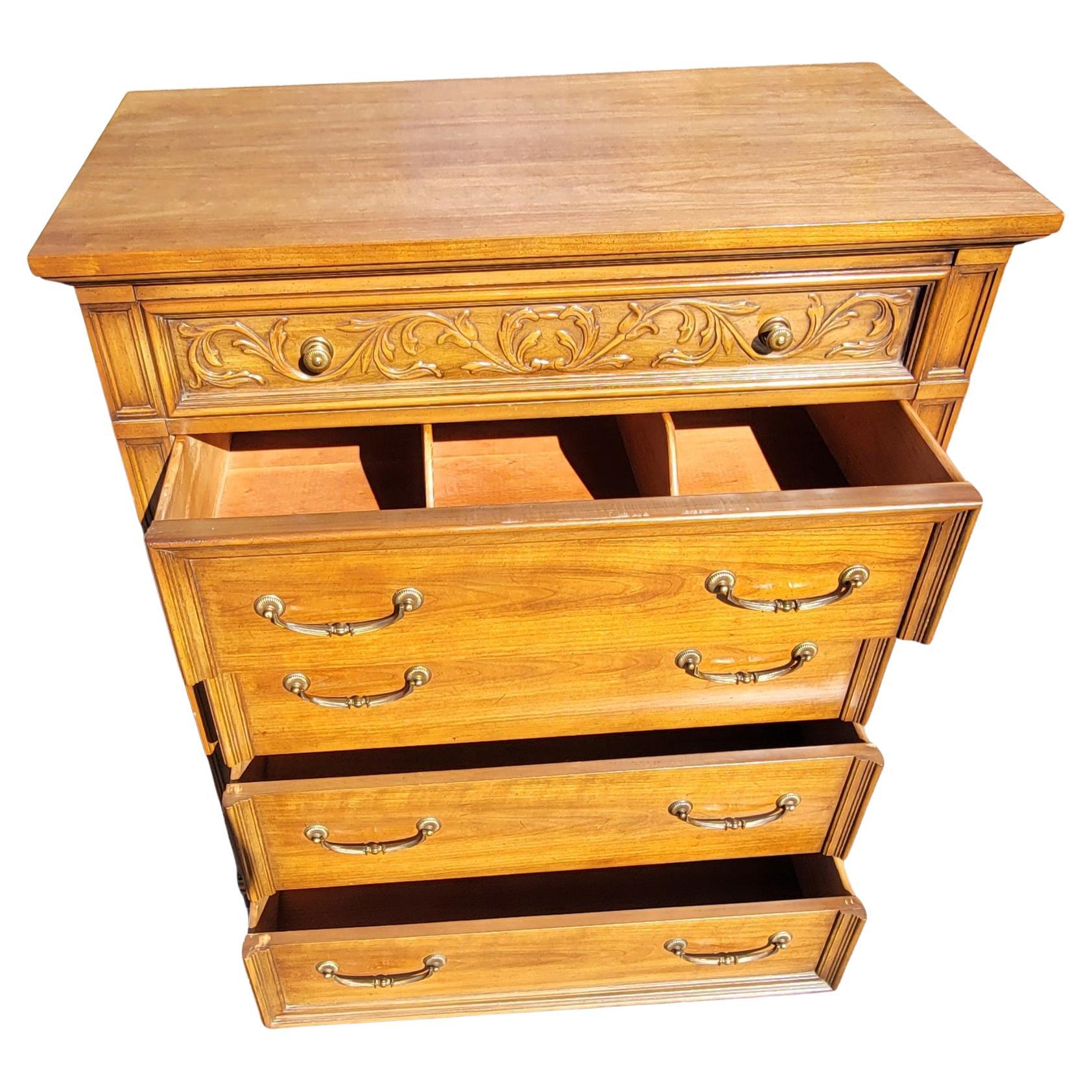 American Mid-Century Thomasville Neoclassical French Style Fruitwood Chest of Drawers For Sale