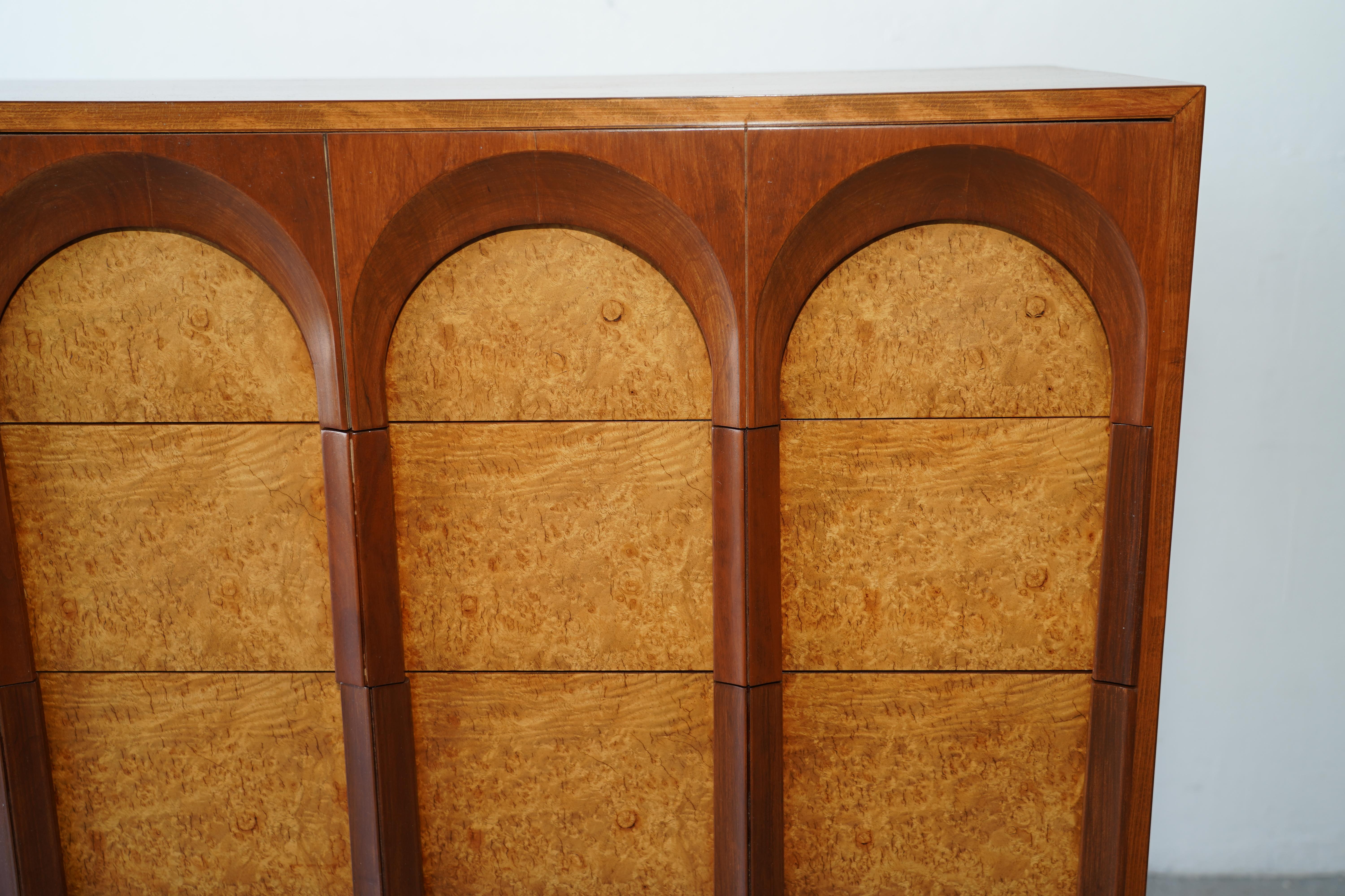 American Mid Century  Thomasville Sculptural  Tall Dresser Walnut & Olive Burl For Sale