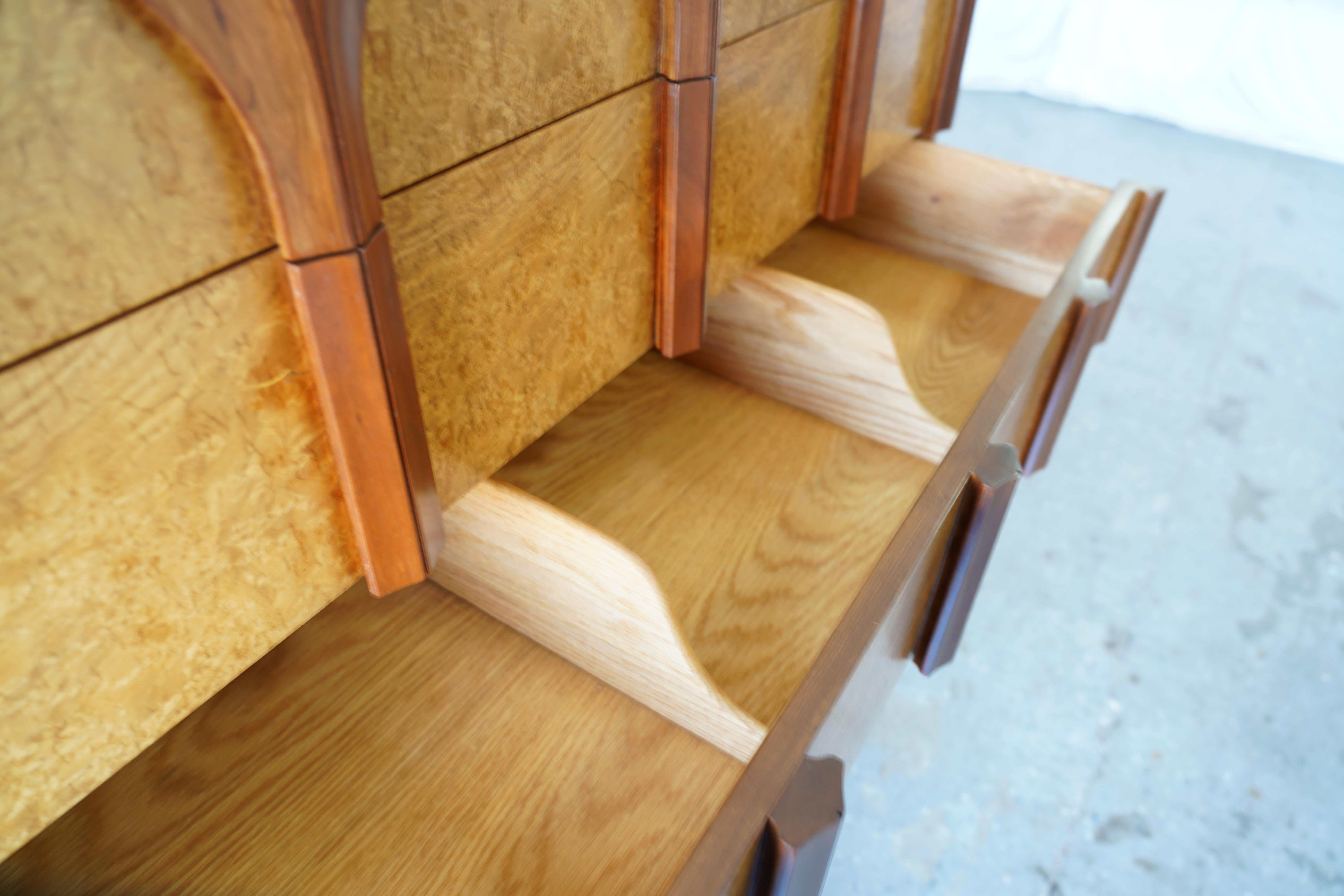 Mid-20th Century Mid Century  Thomasville Sculptural  Tall Dresser Walnut & Olive Burl For Sale