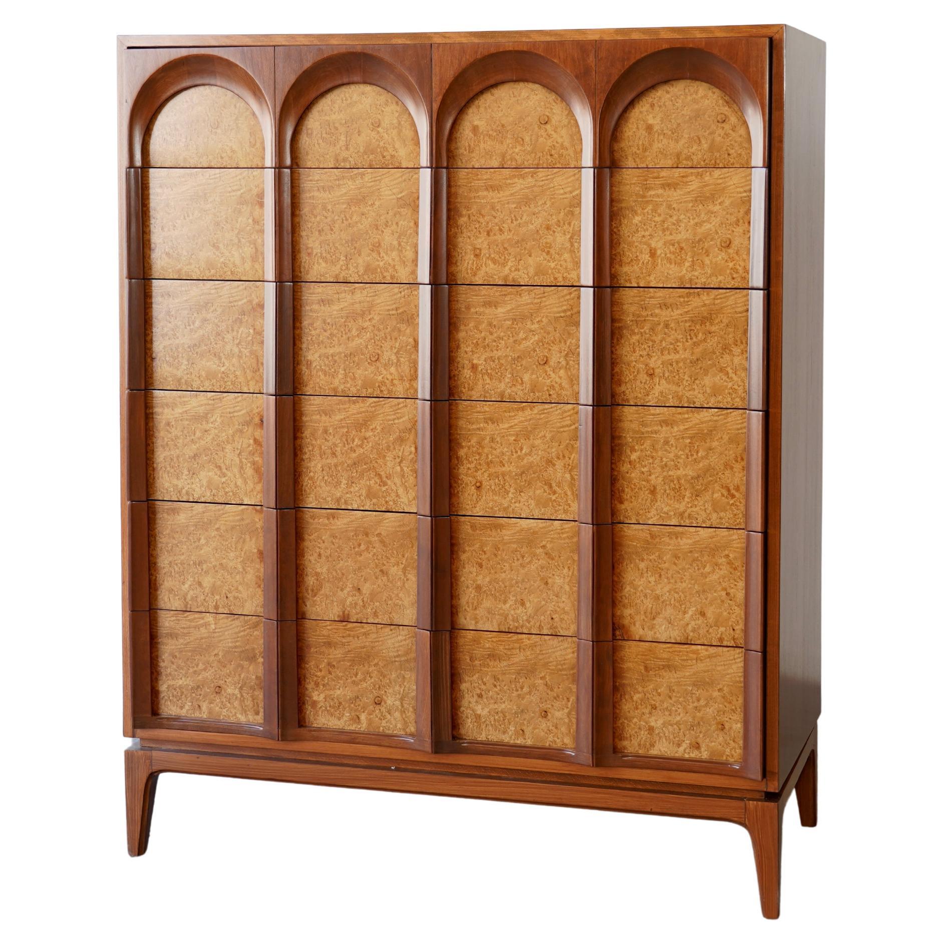 Mid Century  Thomasville Sculptural  Tall Dresser Walnut & Olive Burl