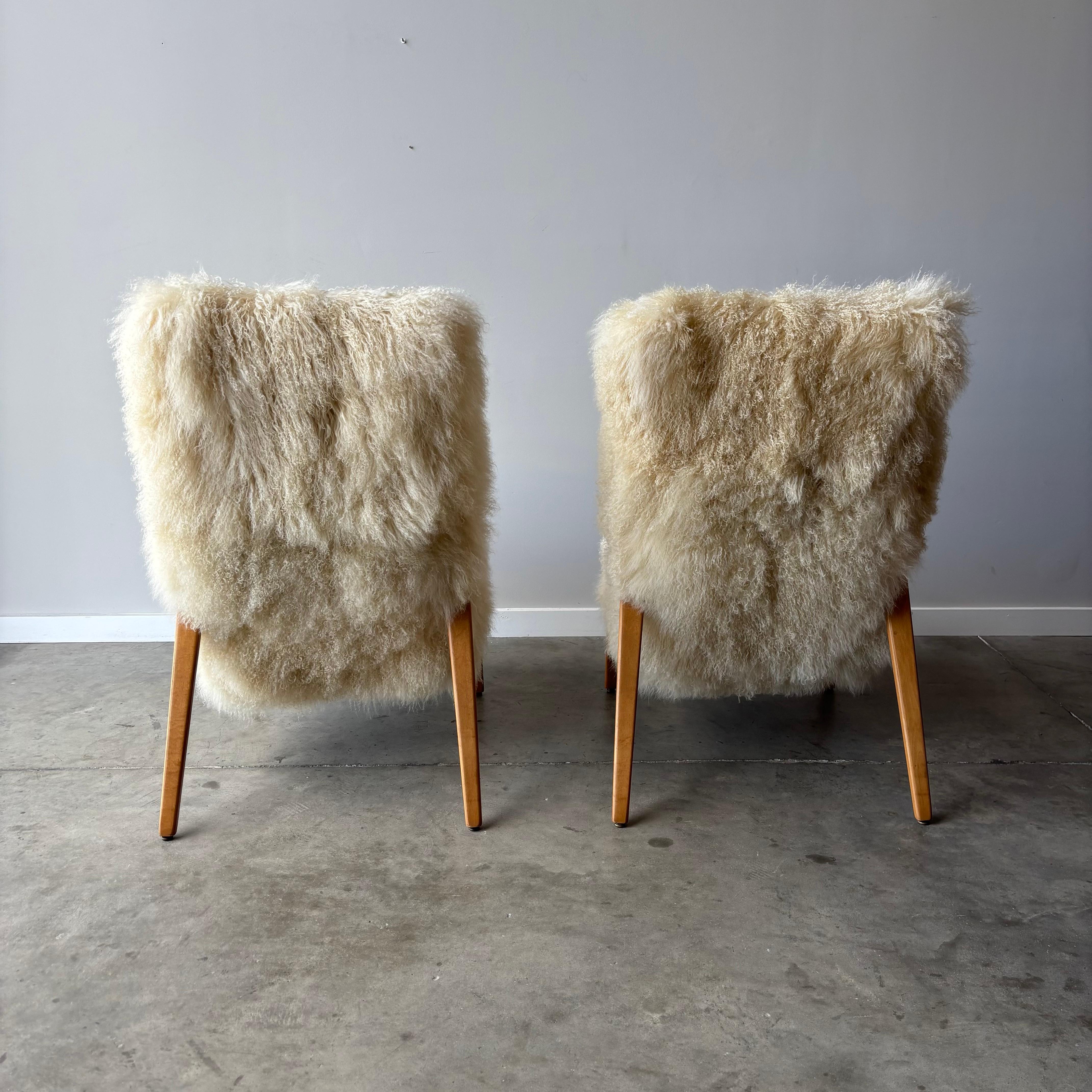 Mid Century Thonet Armchairs with Sheepskin Upholstery, a Pair In Good Condition For Sale In Raleigh, NC