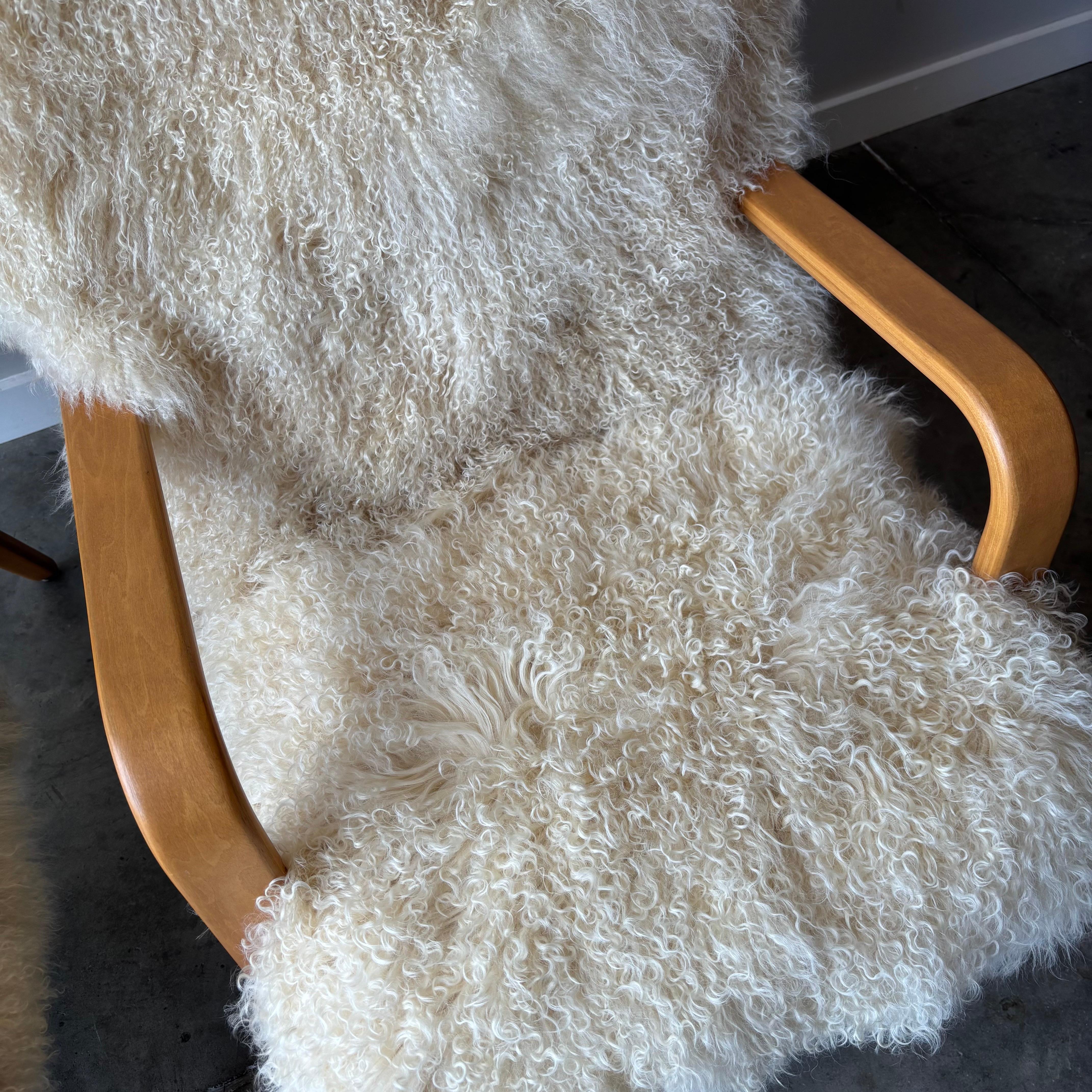 Mid Century Thonet Armchairs with Sheepskin Upholstery, a Pair For Sale 1