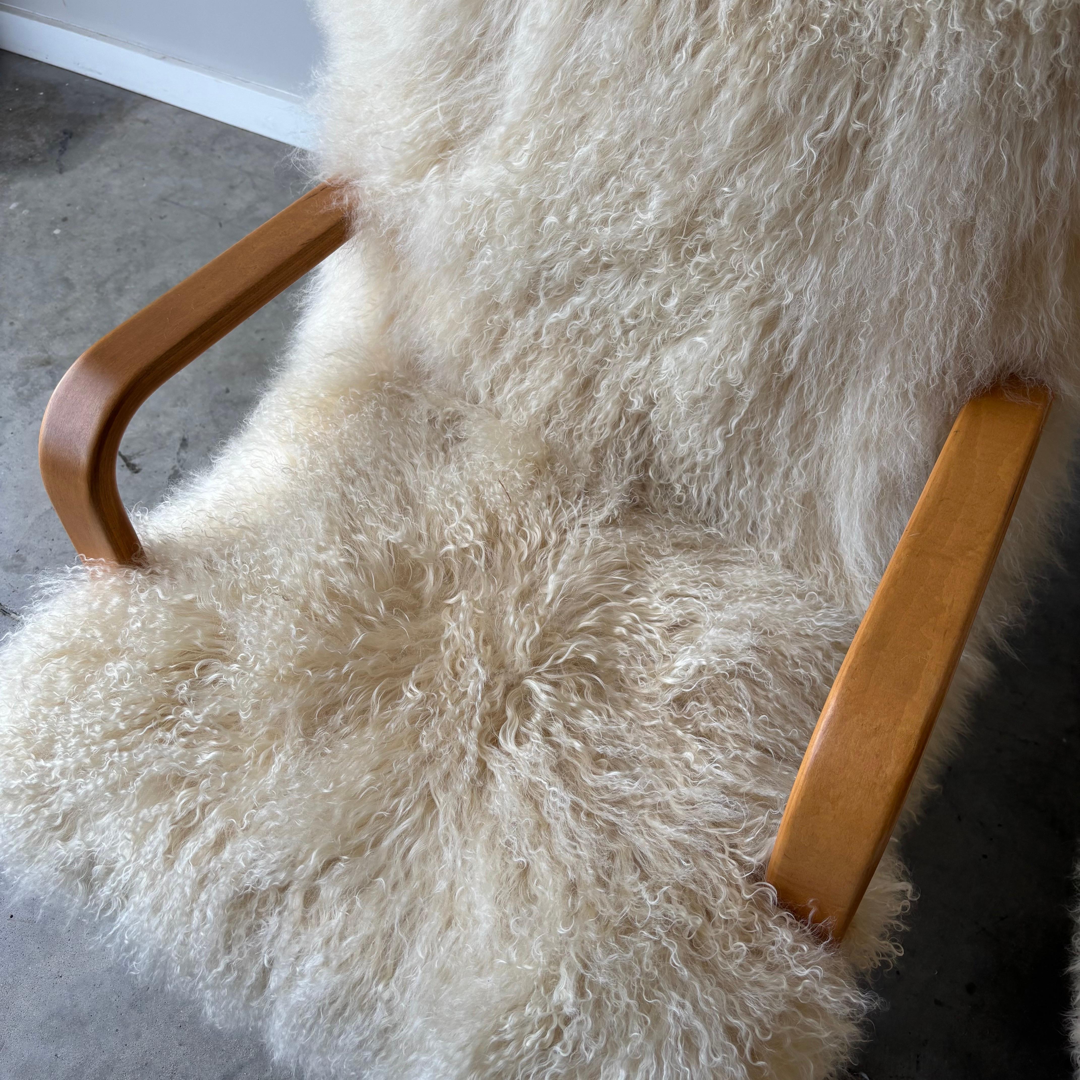 Mid Century Thonet Armchairs with Sheepskin Upholstery, a Pair For Sale 2