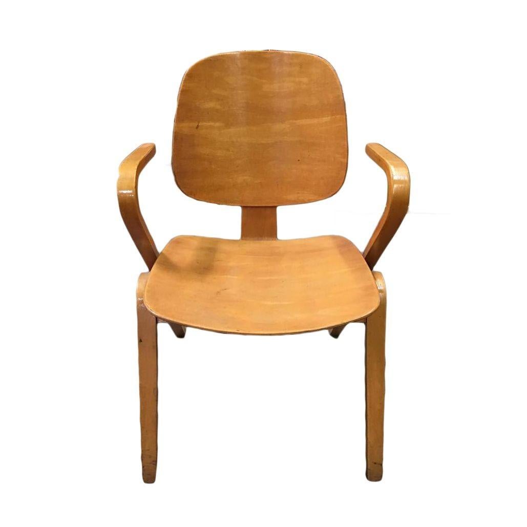 American Midcentury Thonet Bent Plywood Armchairs by Joe Atkinson, Set of 5 For Sale