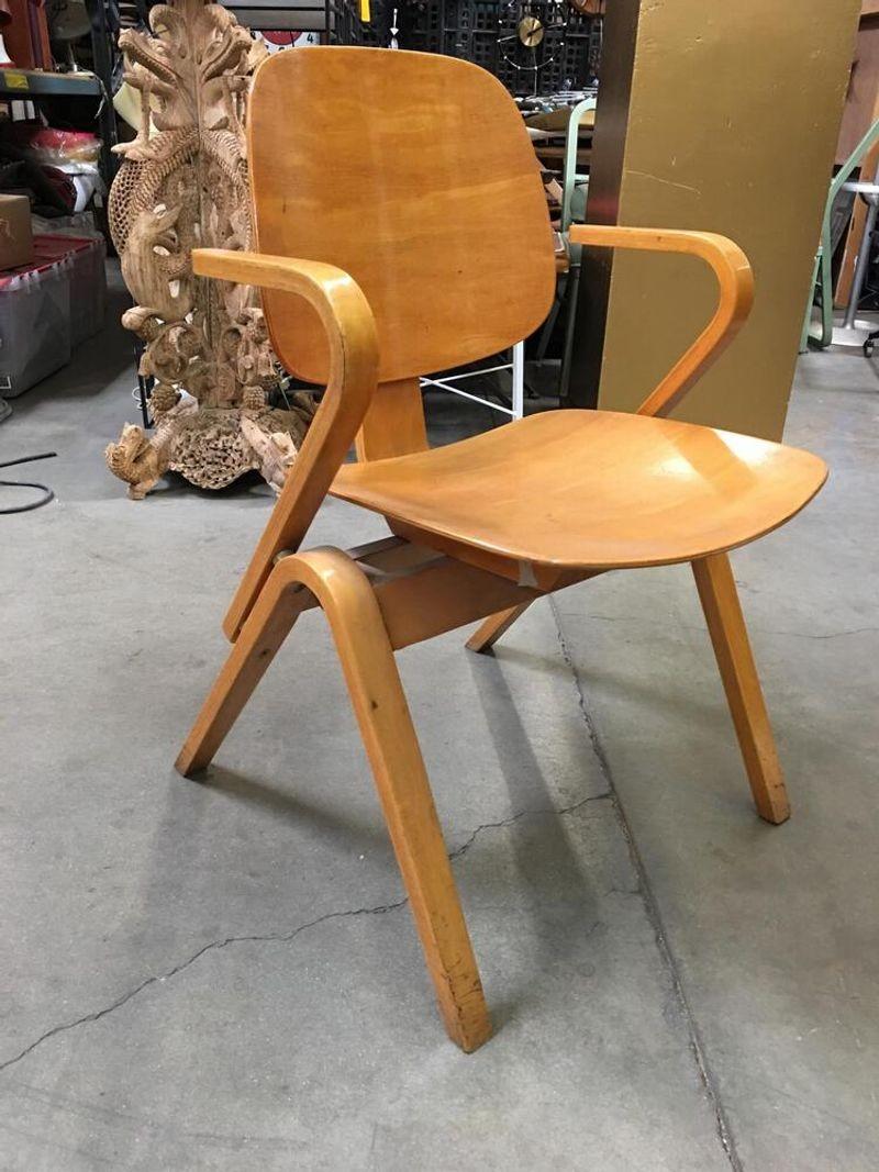 Mid-20th Century Midcentury Thonet Bent Plywood Armchairs by Joe Atkinson, Set of 5 For Sale