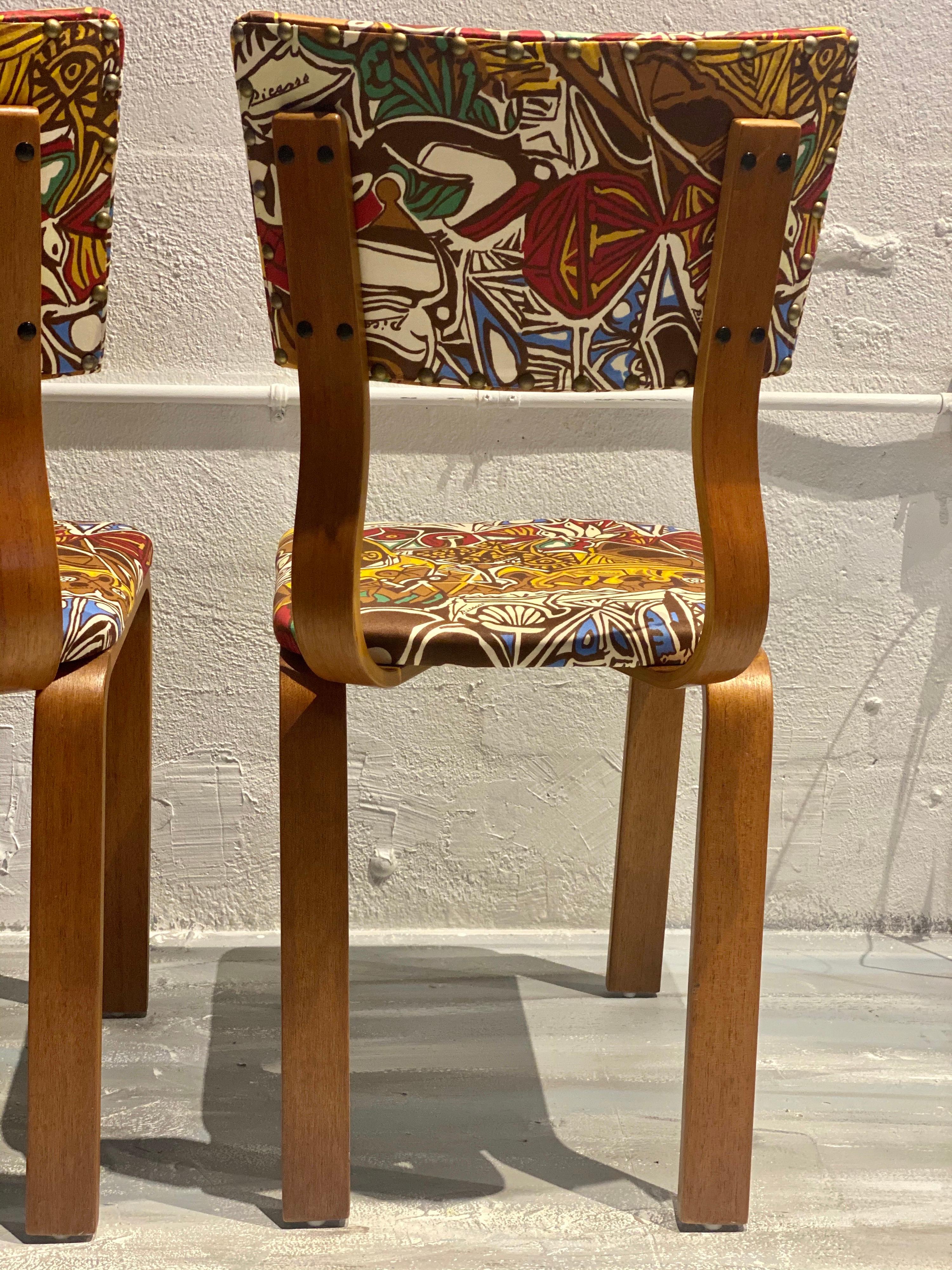 Midcentury Thonet Bentwood Side Chairs with Pablo Picasso LTD Edition Fabric For Sale 8