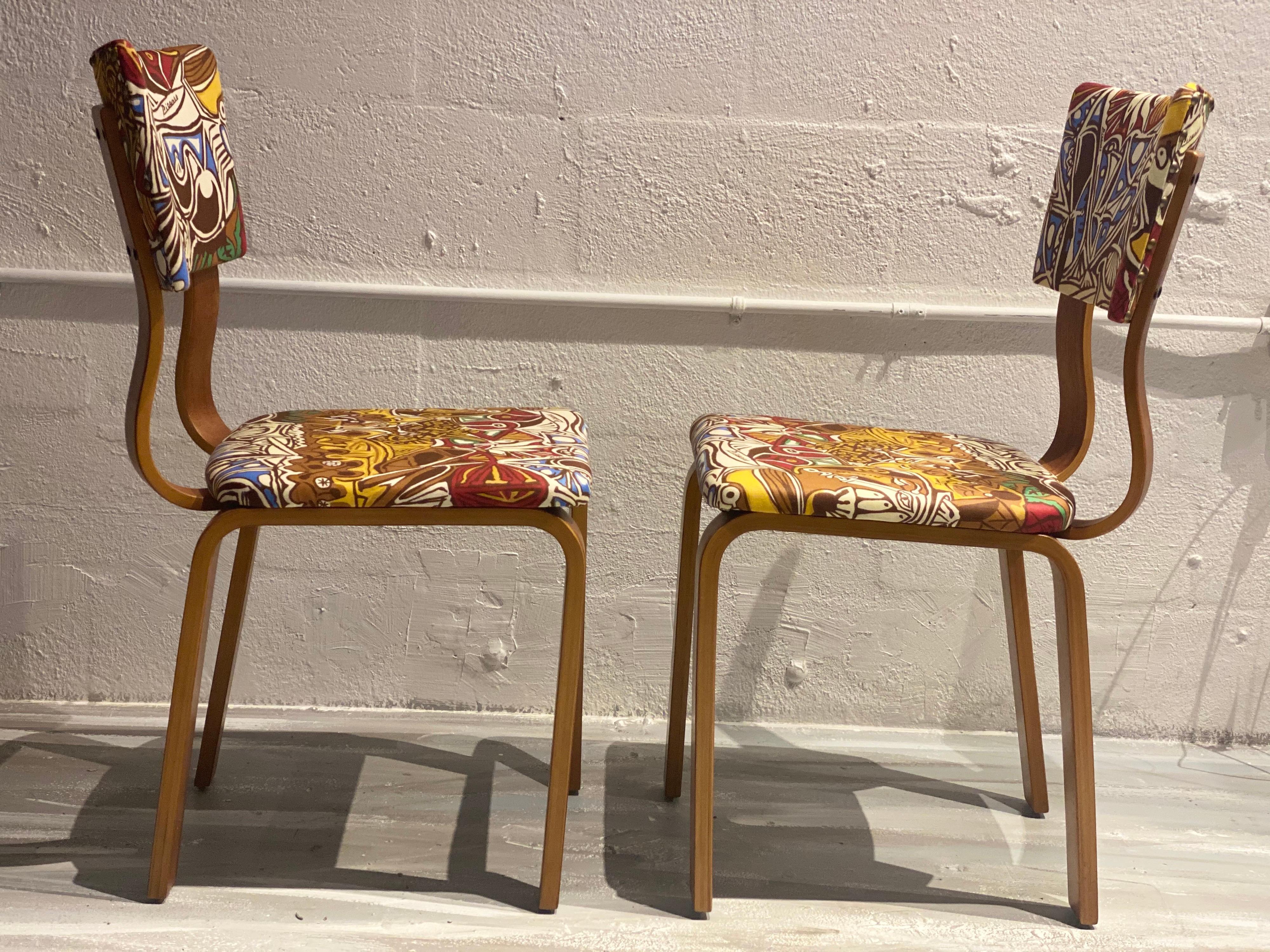 Midcentury Thonet Bentwood Side Chairs with Pablo Picasso LTD Edition Fabric For Sale 10
