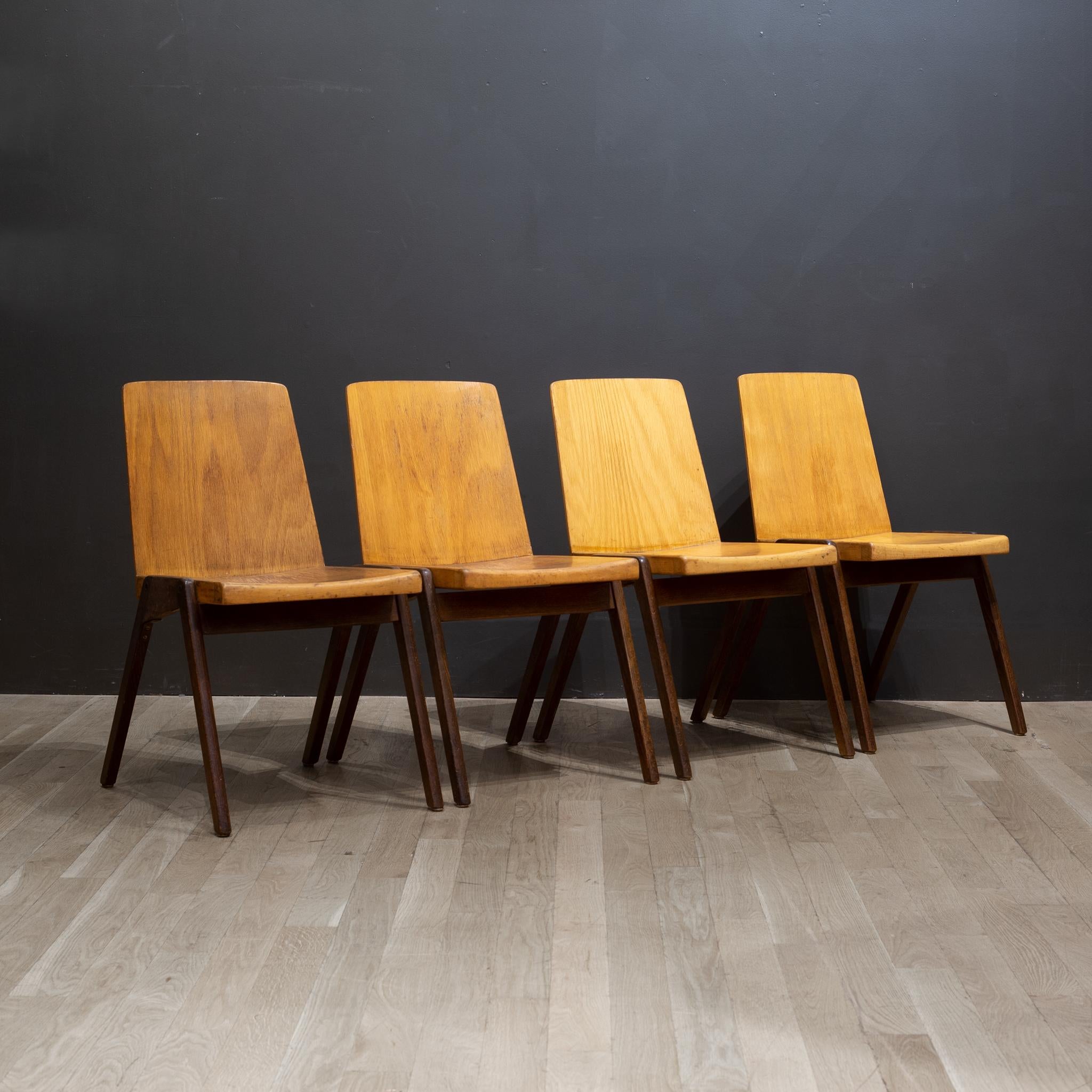 Mid-Century Modern Mid-Century Thonet Bicolored Stackable Schoolhouse Auditorium Chairs, C. 1950