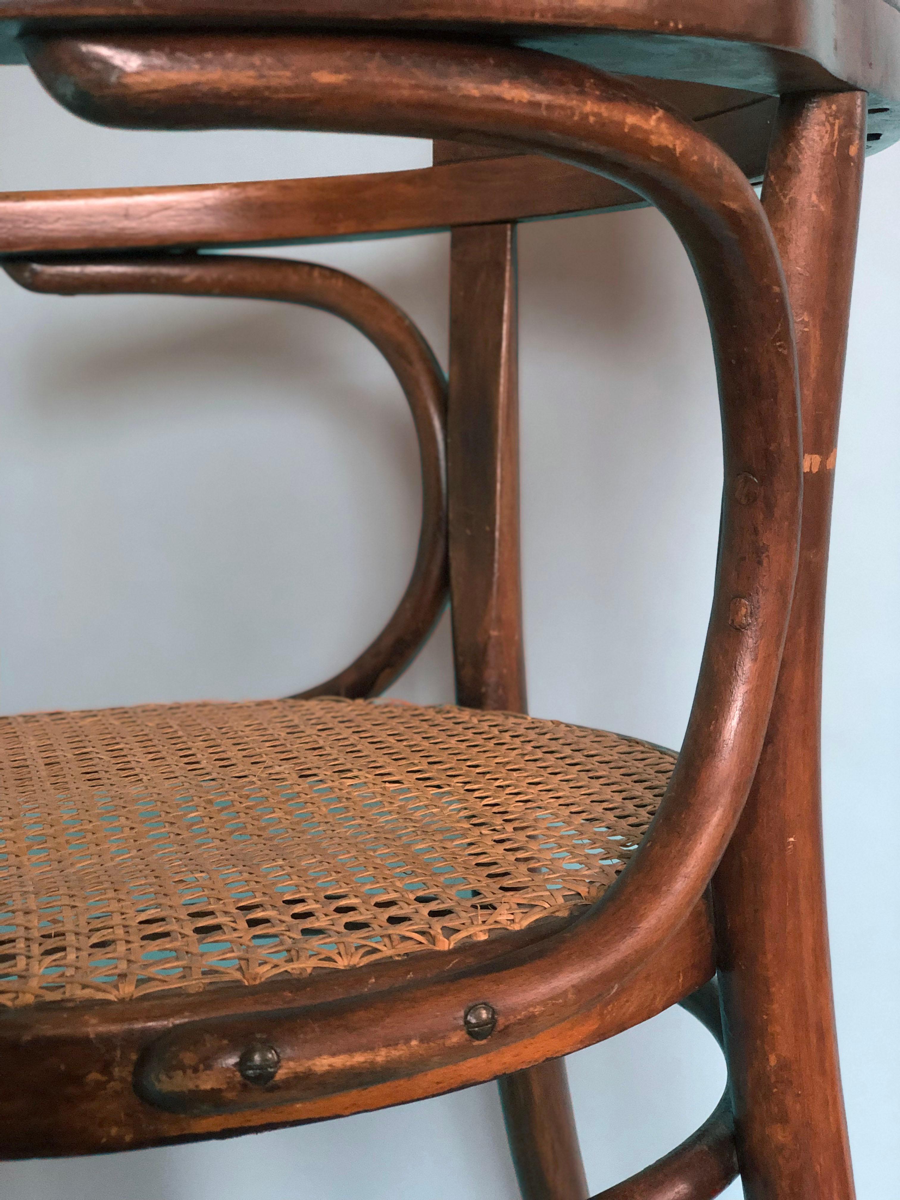 Czech Mid Century Thonet Dining Chair Bentwood with Cane 1950s Set of 2