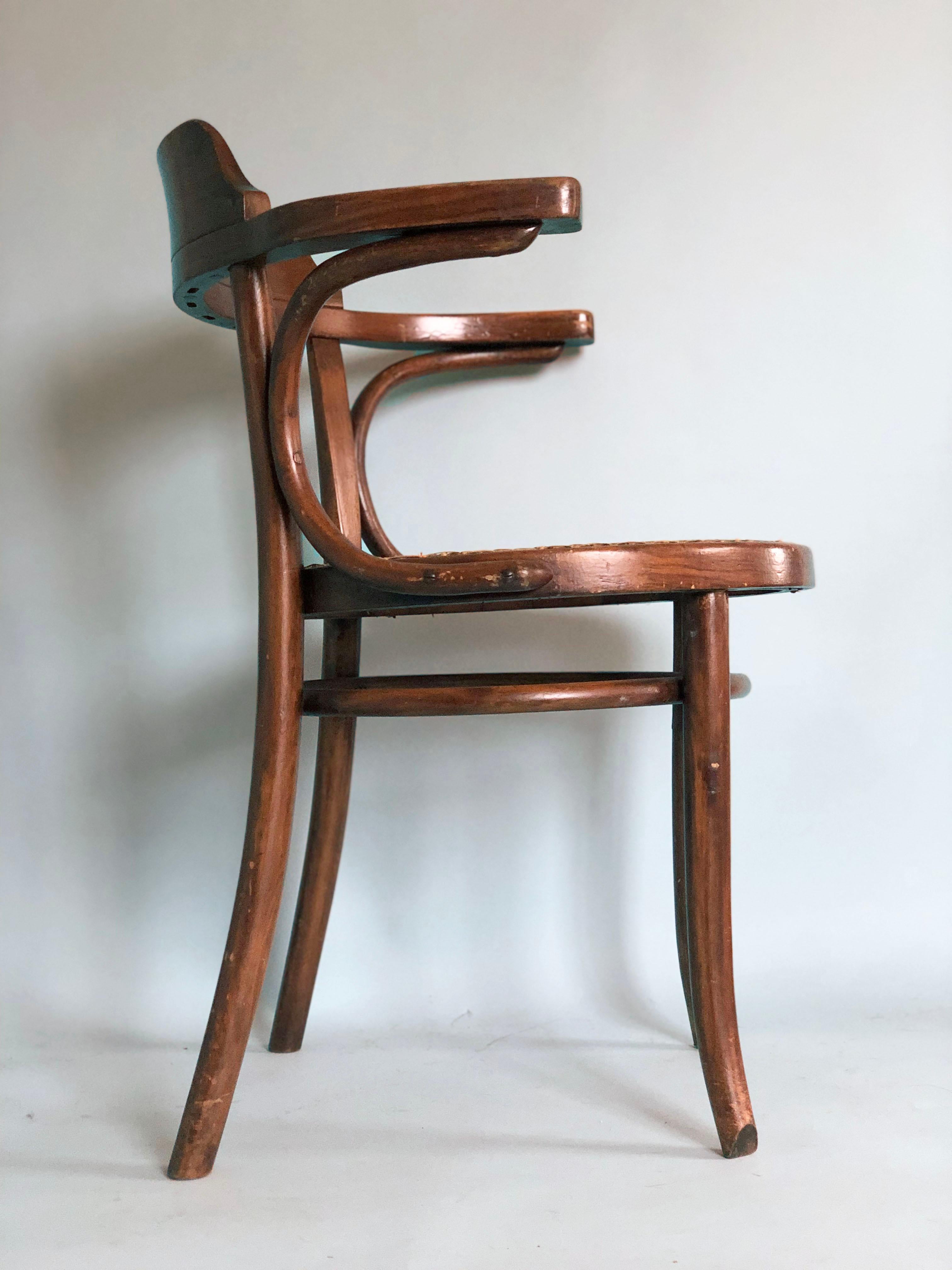 Hand-Crafted Mid Century Thonet Dining Chair Bentwood with Cane 1950s Set of 2