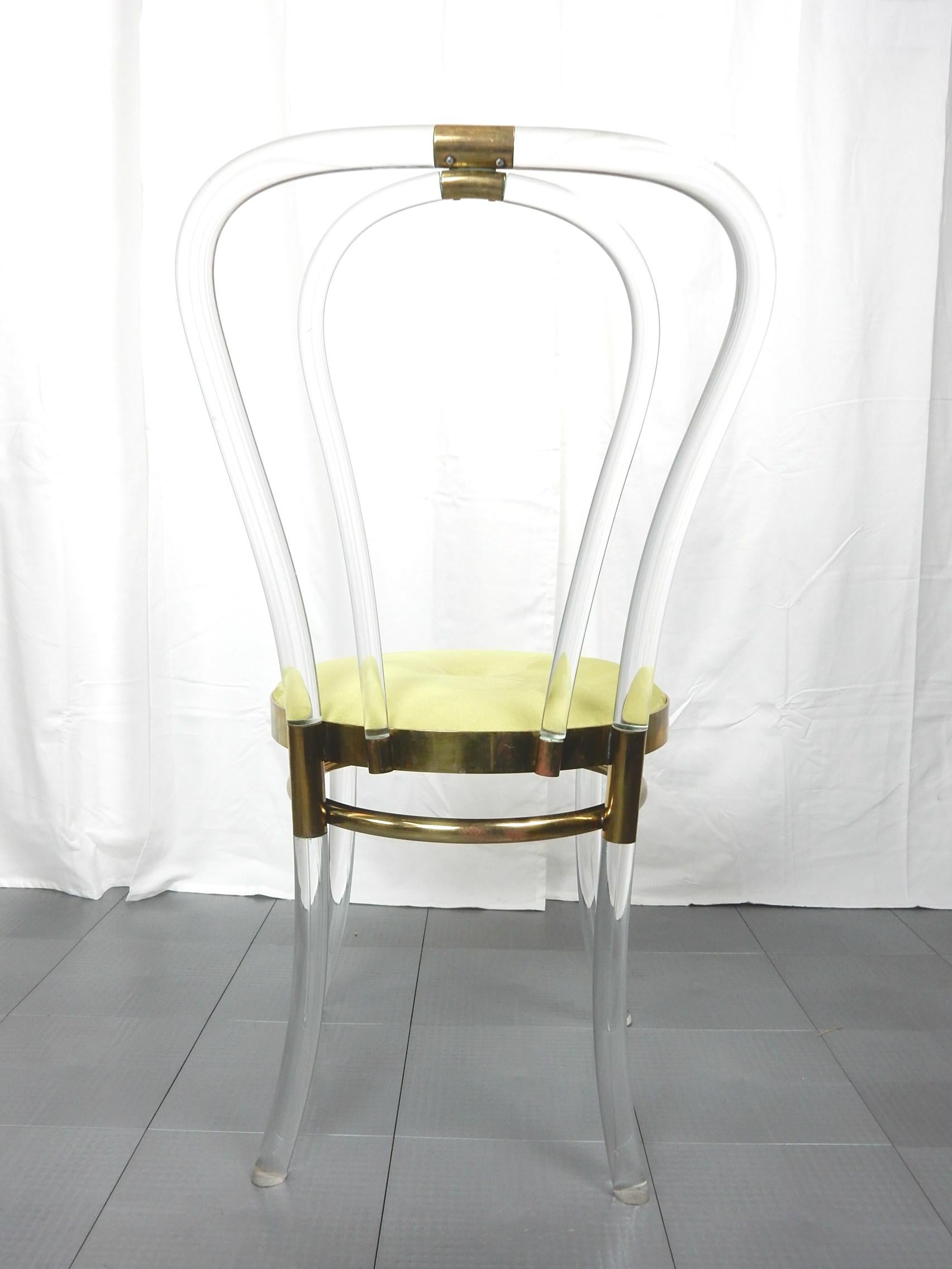 Mid Century Thonet No. 18 Style Bent Lucite and Brass Dining Chairs '4' In Good Condition In Las Vegas, NV