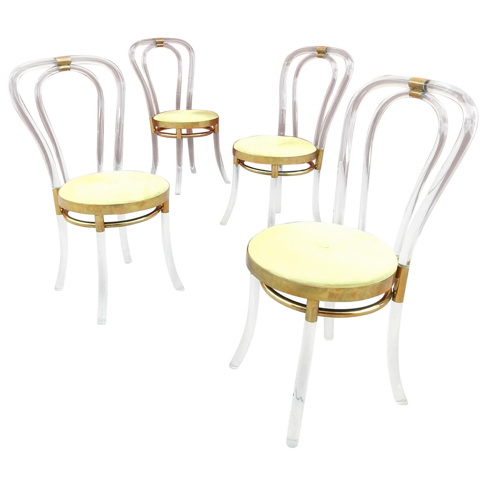 Mid Century Thonet No. 18 Style Bent Lucite and Brass Dining Chairs '4'