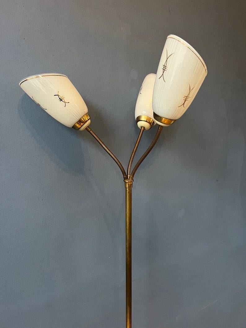 Mid Century Three Arm Brass Floor Lamp with Glass Cones, 1970s 2