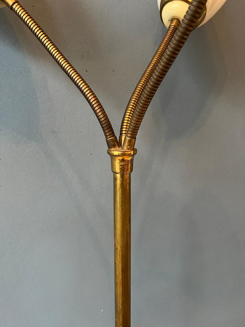Mid Century Three Arm Brass Floor Lamp with Glass Cones, 1970s 3