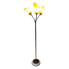 Vintage Mid Century Three Arm Brass Floor Lamp with Glass Cones, 1970s