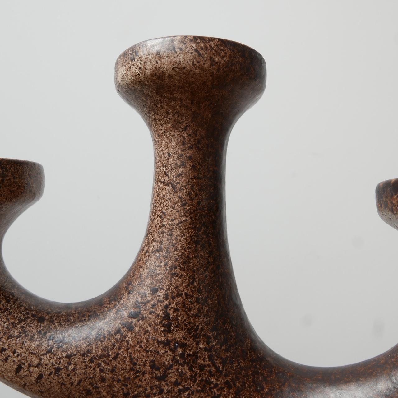 Mid-Century Three Arm Ceramic Artist Candleholder Sculpture 1