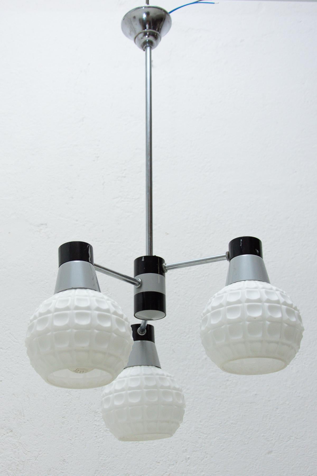 20th Century Mid Century Three Arms Hanging Lamp, Czechoslovakia, 1960s For Sale