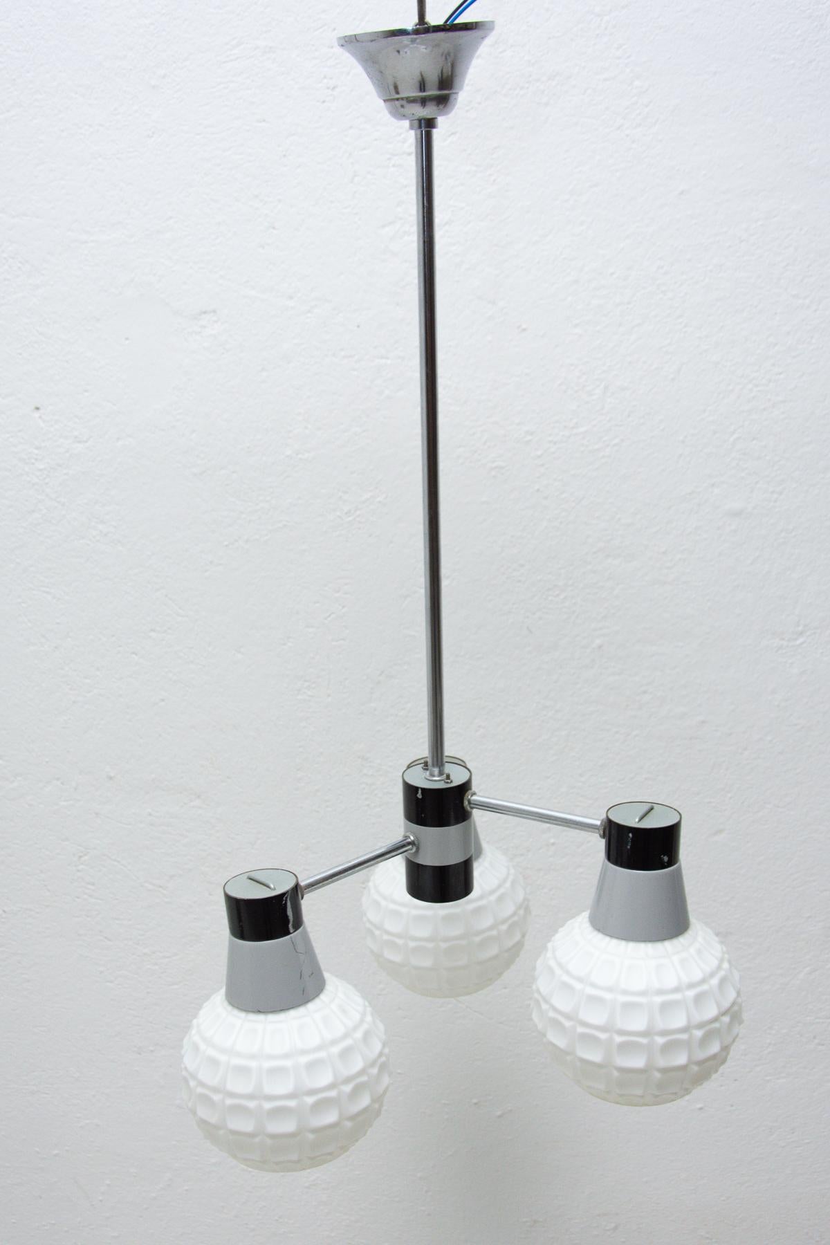 Mid Century Three Arms Hanging Lamp, Czechoslovakia, 1960s For Sale 3
