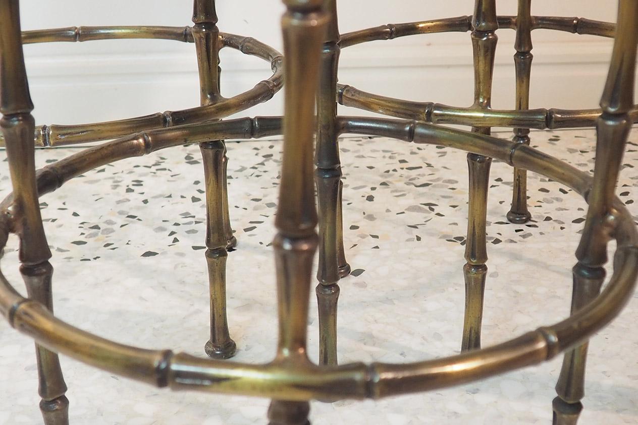 Mid Century Three Brass Stools with Faux Fur by Maison Jansen, France, 1970s 5