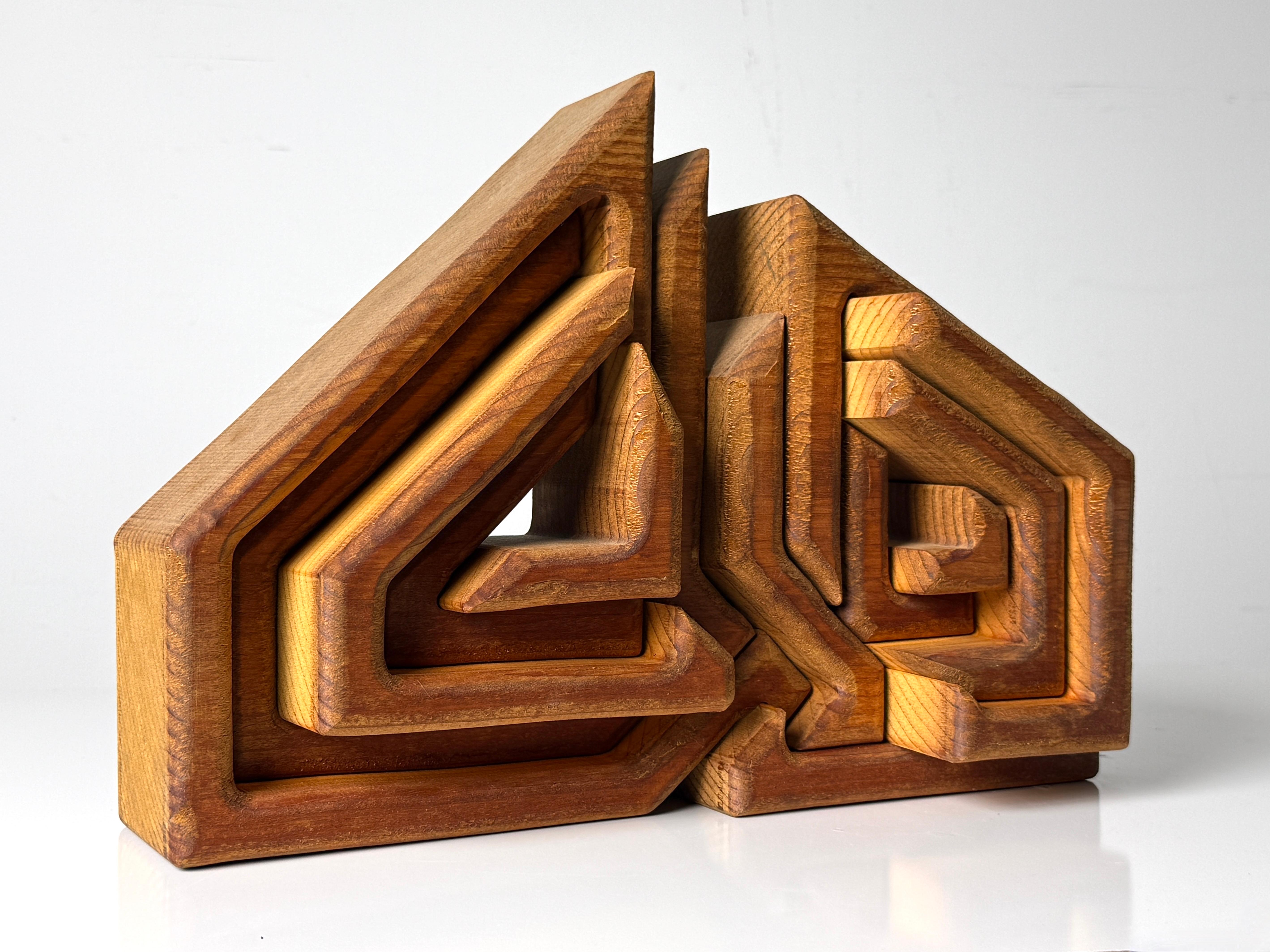 Mid Century Dreidimensionale Geometrische Holzpuzzle Skulptur Künstler signiert 1979 im Angebot 1