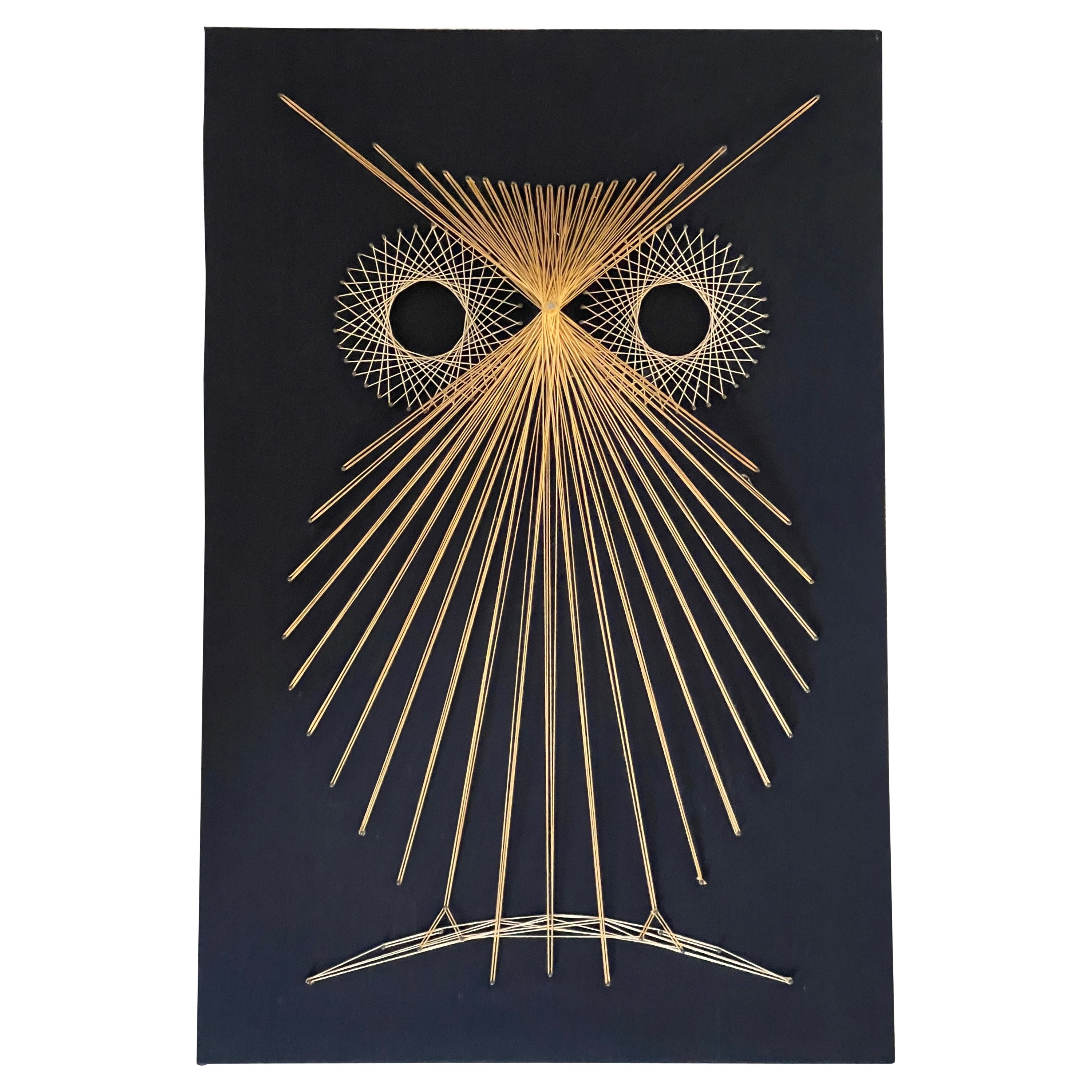 Mid-Century Three-Dimensional Owl String Art Wall Hanging Sculpture