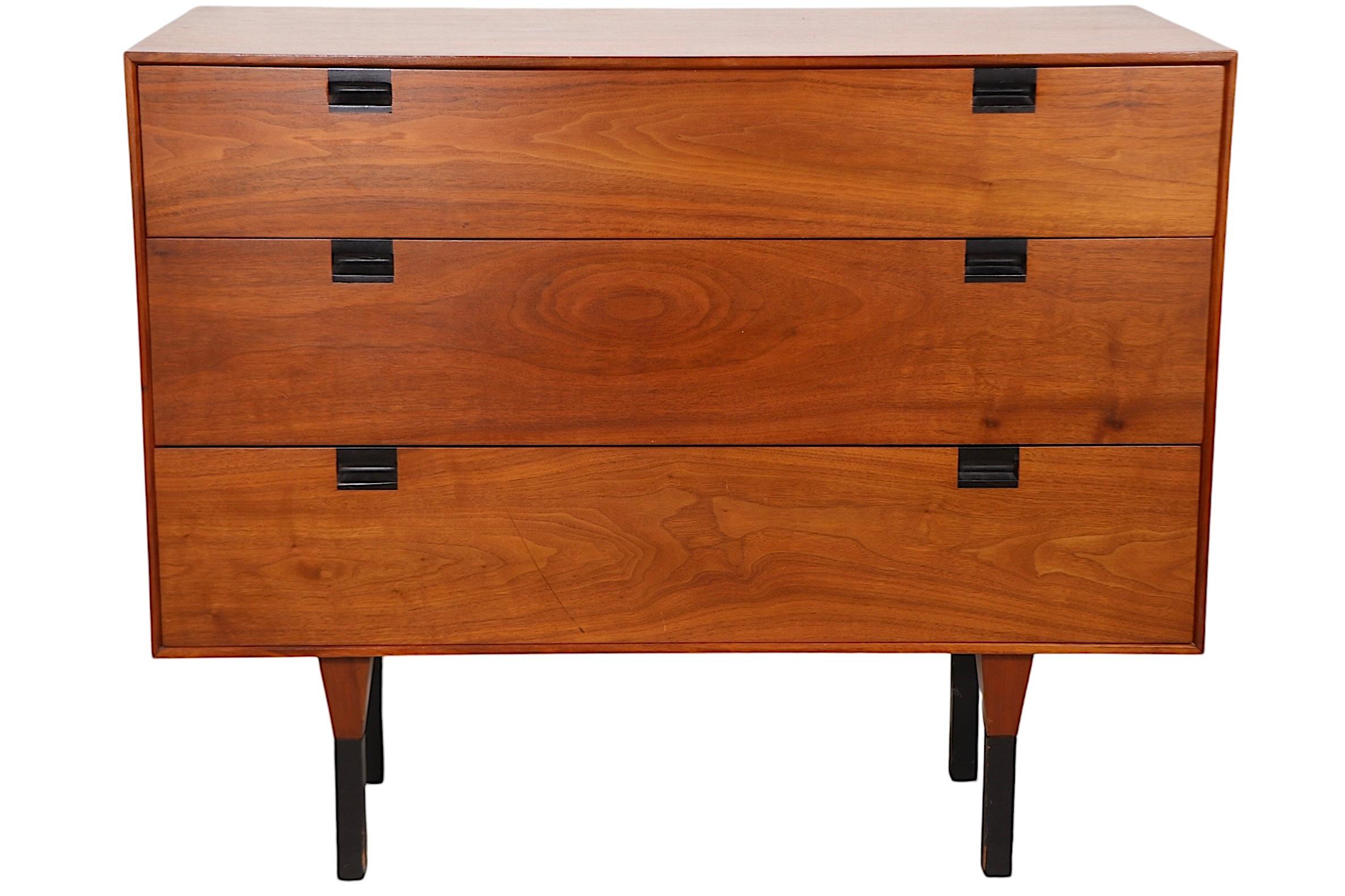 Walnut Mid Century Three Drawer Bachelors Chest att. to Baughman for Directional For Sale