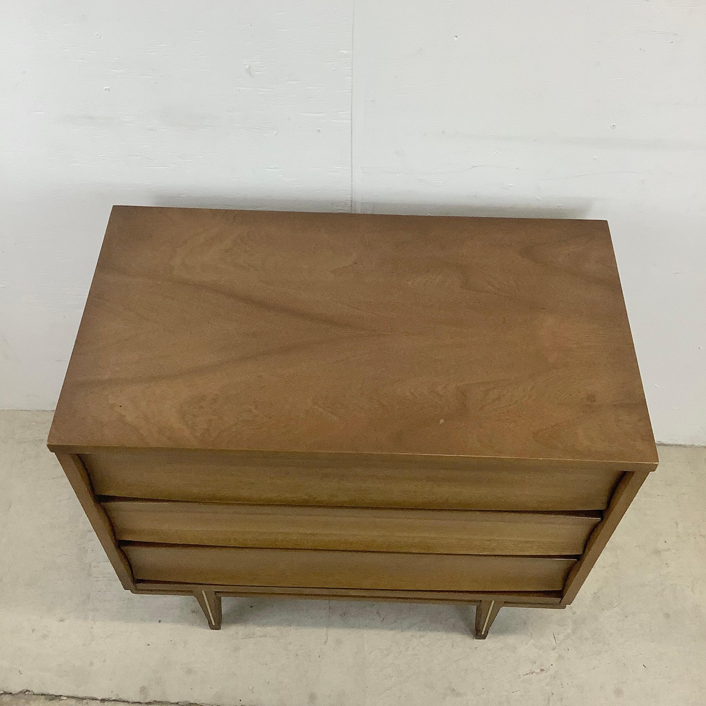 Veneer Mid-Century Three Drawer Concave Front Dresser