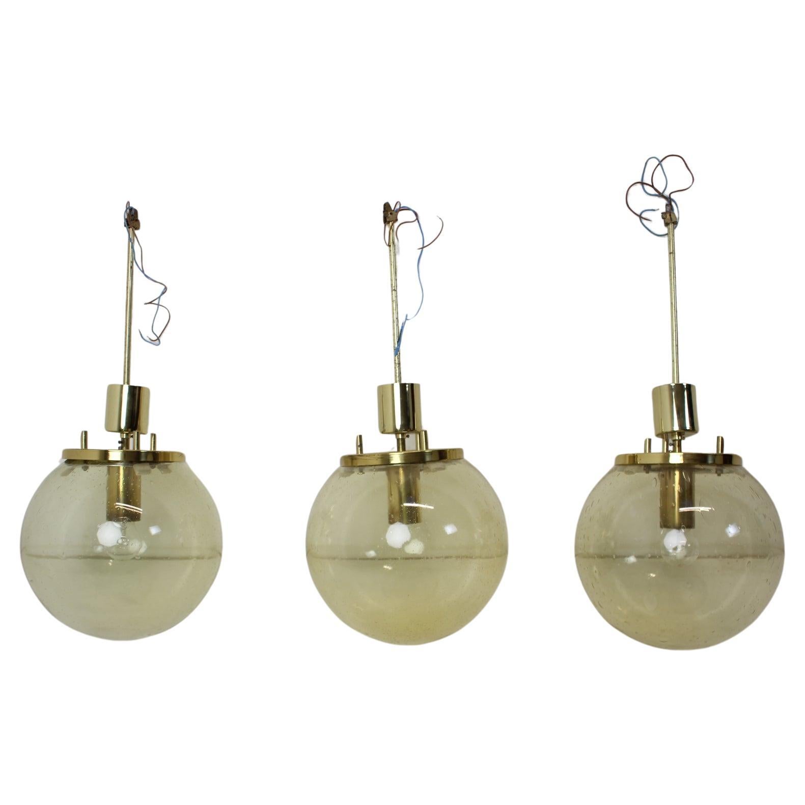 Mid-Century three Glass Pendants, Kamenicky Senov, 1960's For Sale