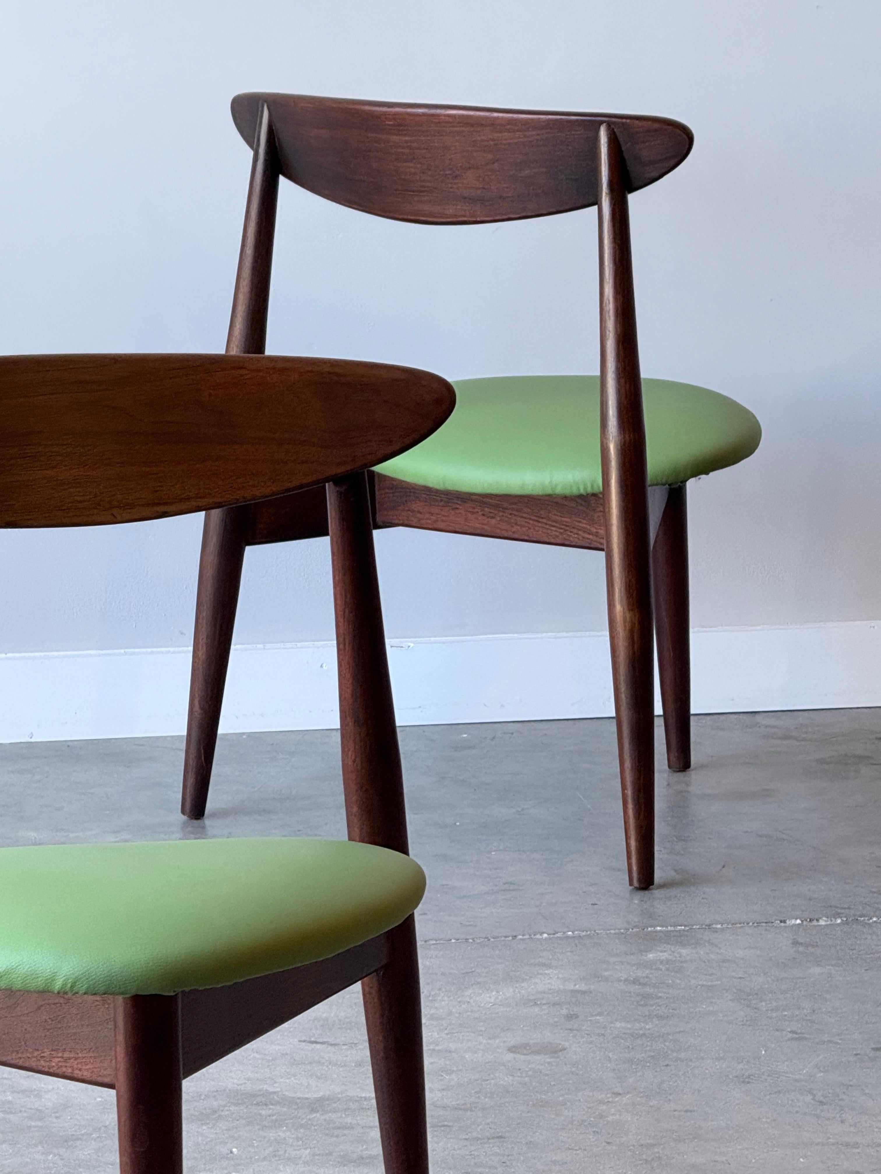 American Mid-Century Three Legged Dining Chairs - Set of Four