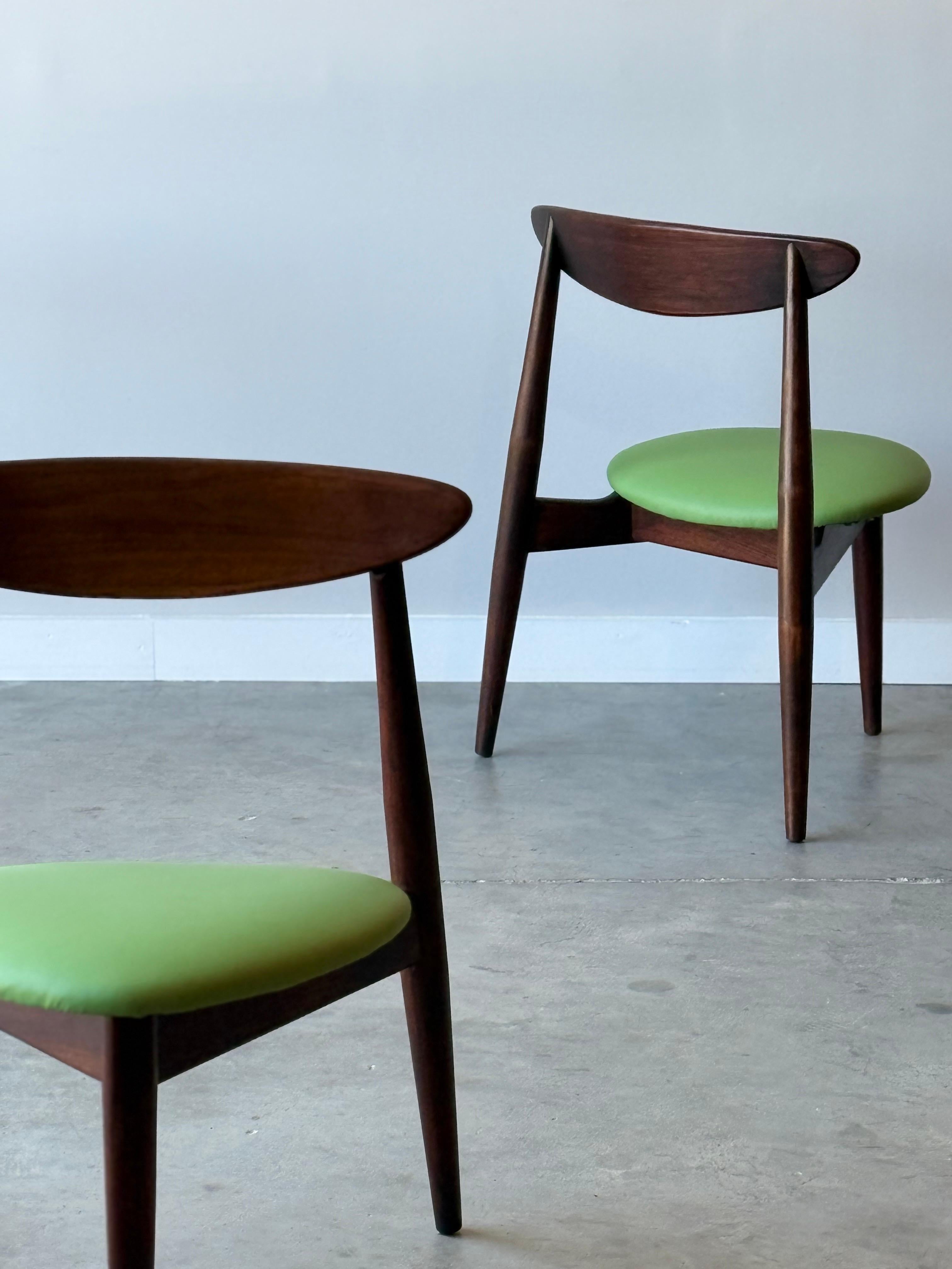 Late 20th Century Mid-Century Three Legged Dining Chairs - Set of Four