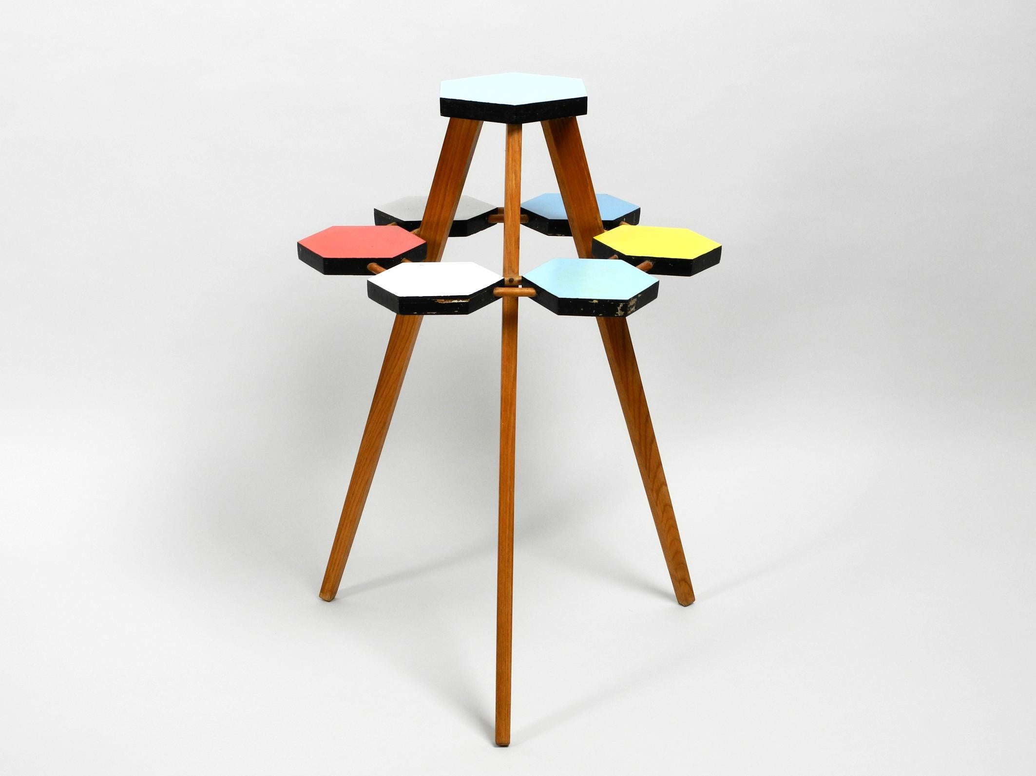 Mid-20th Century Midcentury Three Legged Wooden Plant Stand Made in the Czech Republic