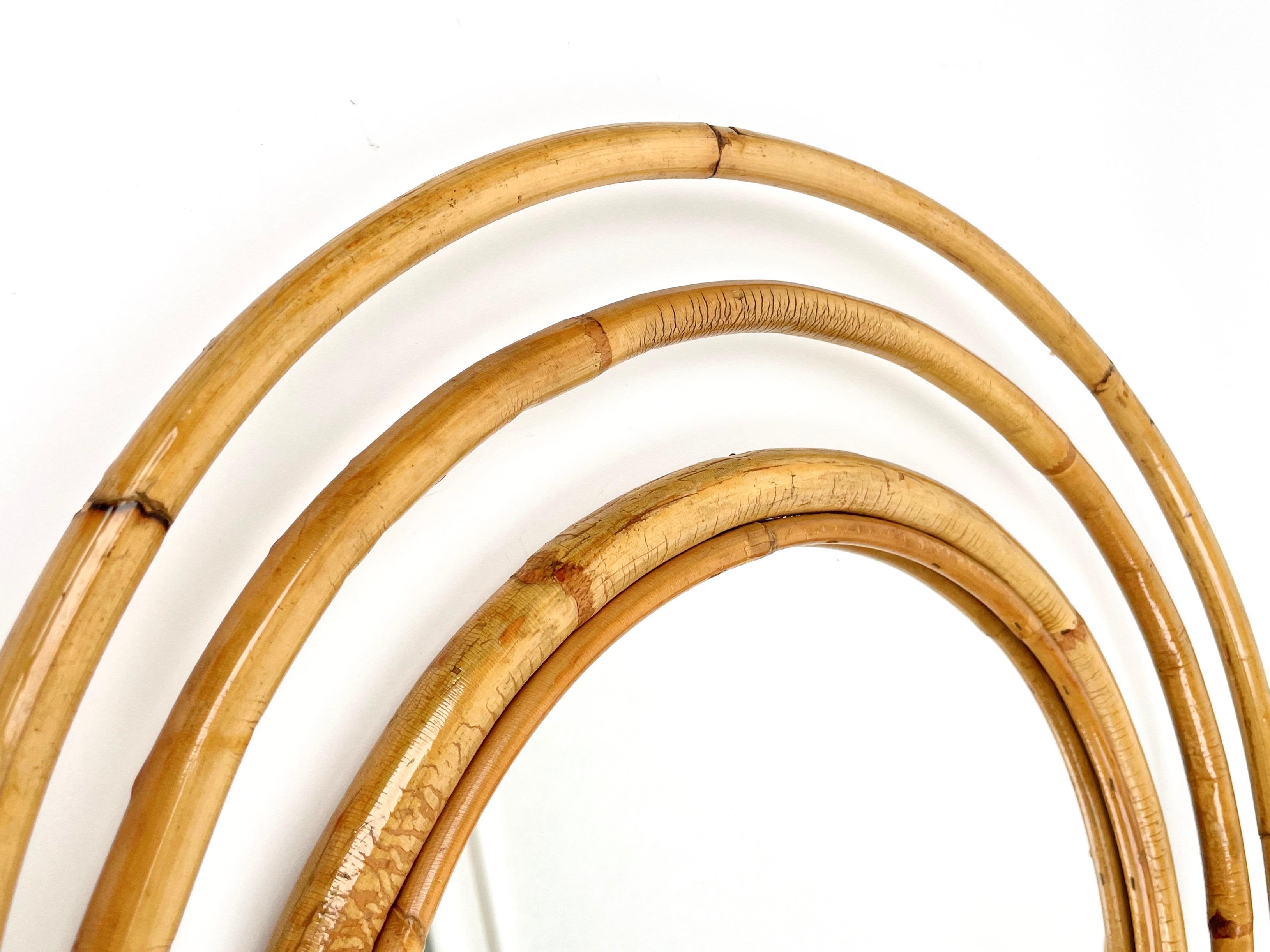 Specchio da parete a tre livelli in bambù e rattan, Italia, 1960 in vendita 5