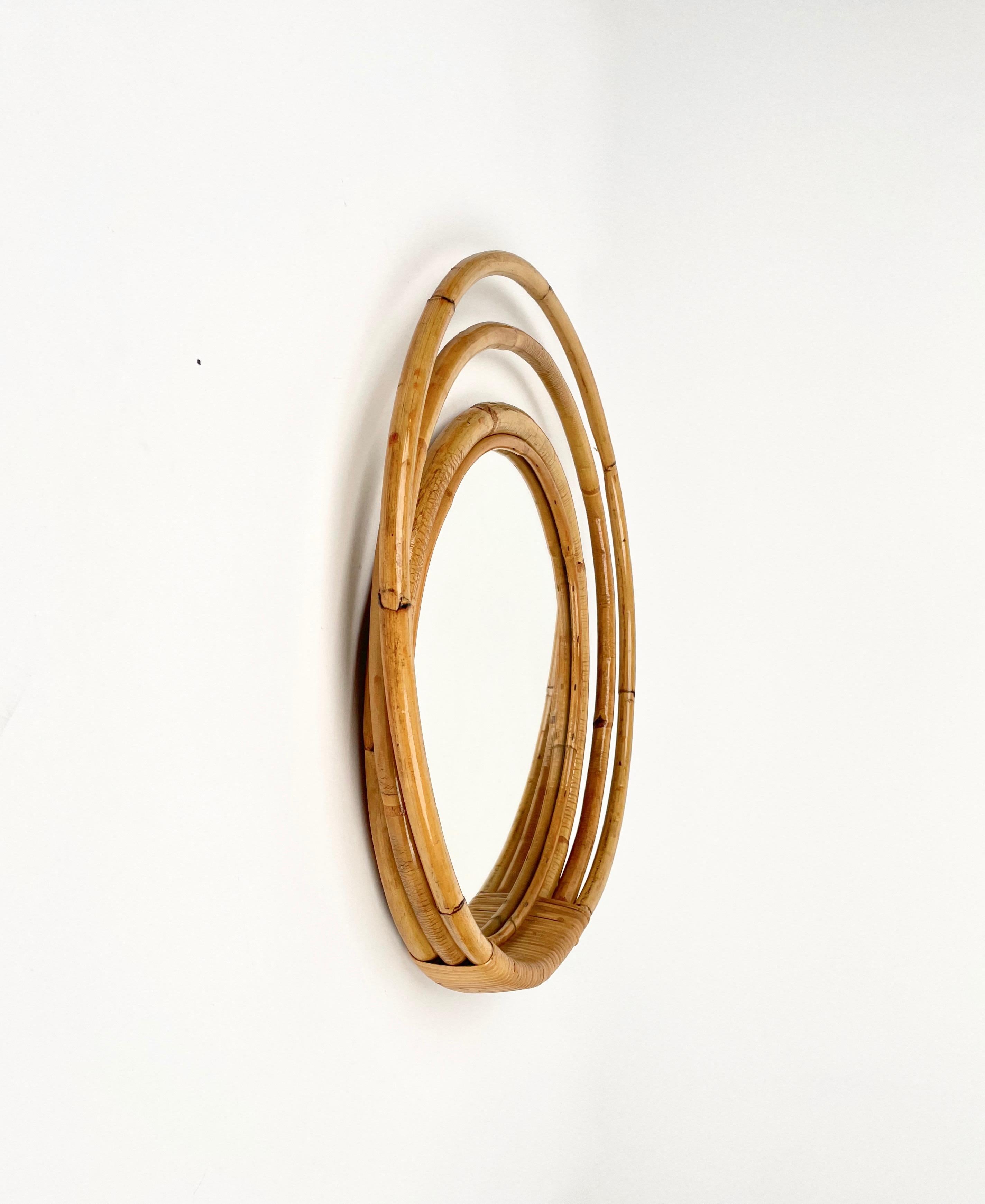 Specchio da parete a tre livelli in bambù e rattan, Italia, 1960 in vendita 2