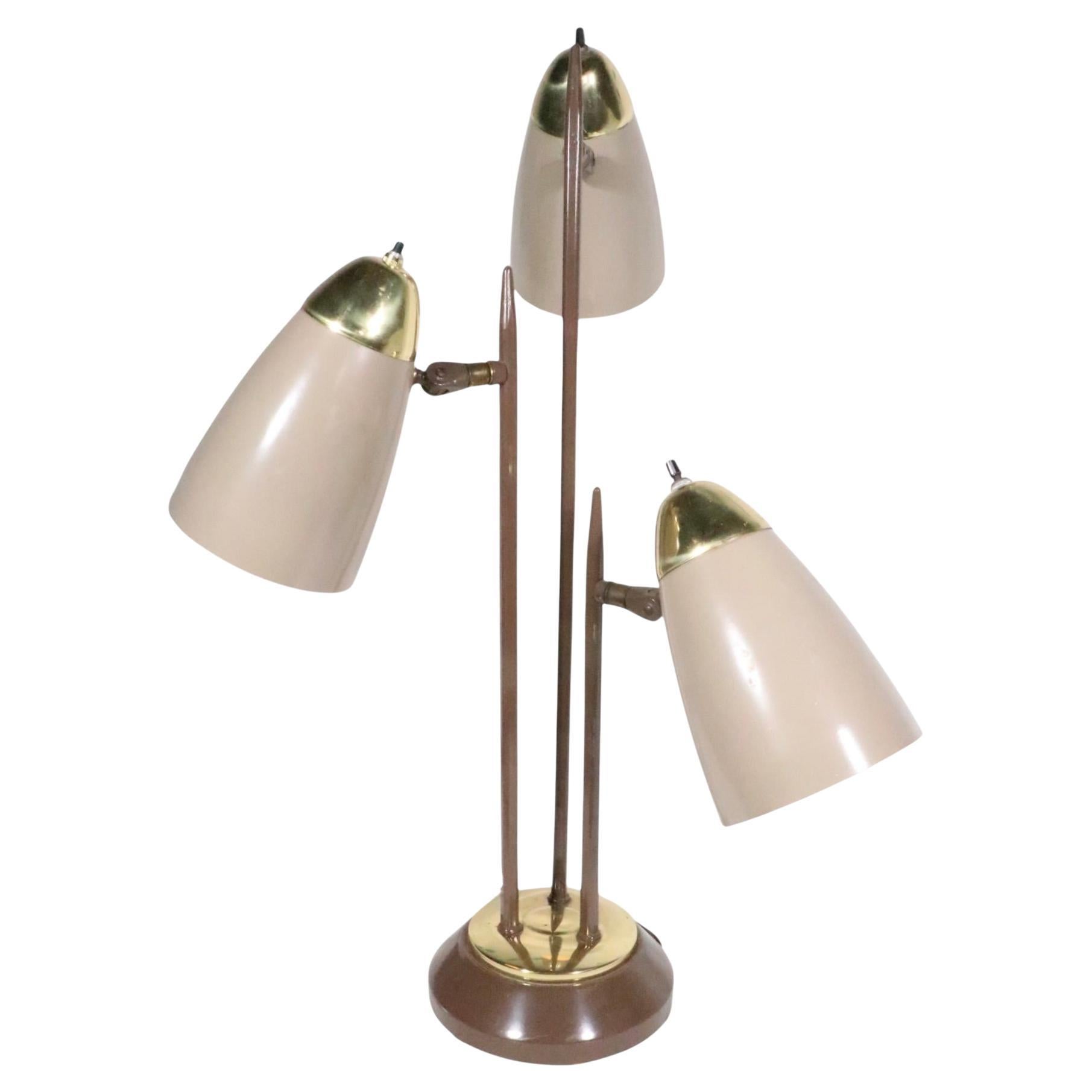 Mid Century Three Light Bullet Shade Table Lamp att. to Thurston for Lightolier For Sale