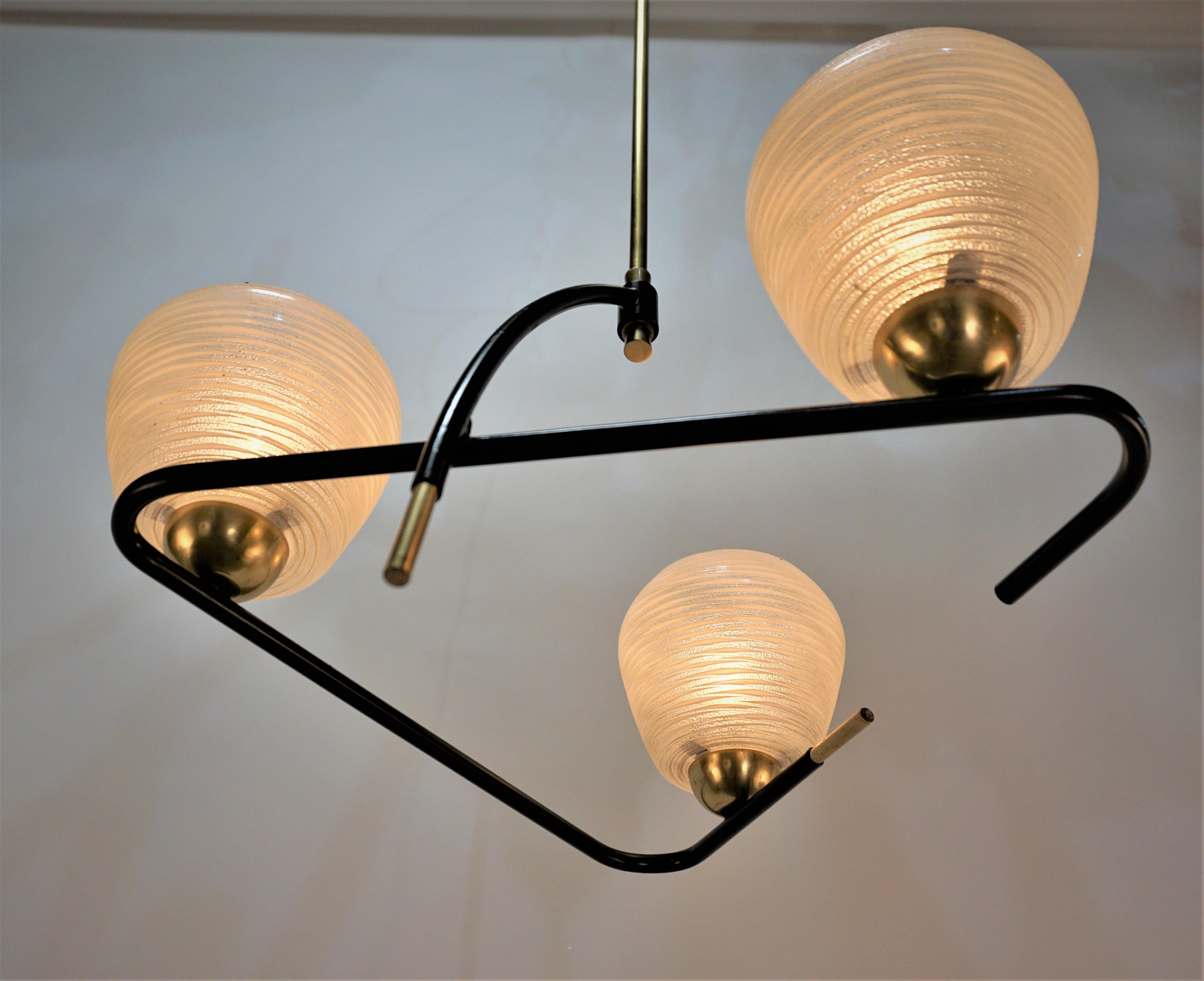 French Mid Century Three light Chandelier by Maison Arlus