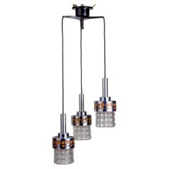 Mid Century Three Light Fixture with Chrome and Textured Glass Shades