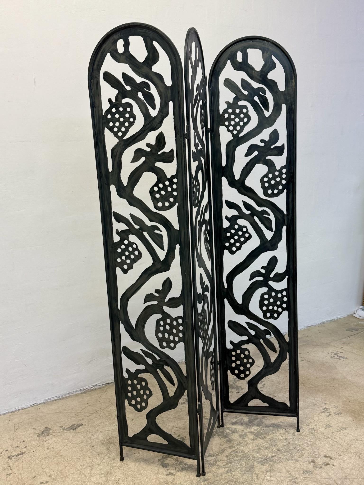American Mid-Century Three Panel Faux Bronze Finish Screen or Room Divider, 1970s For Sale