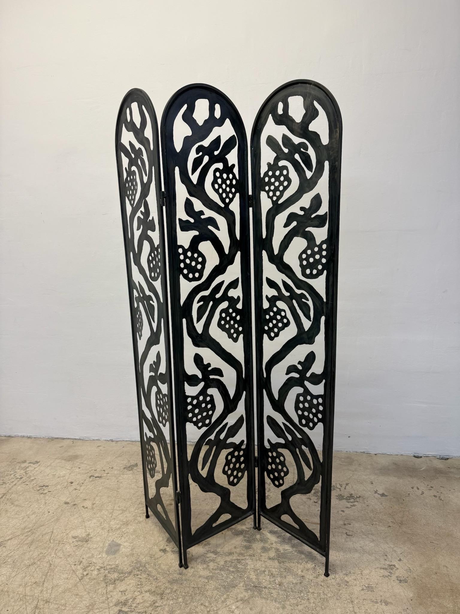 Mid-Century Three Panel Faux Bronze Finish Screen or Room Divider, 1970s In Good Condition For Sale In Miami, FL