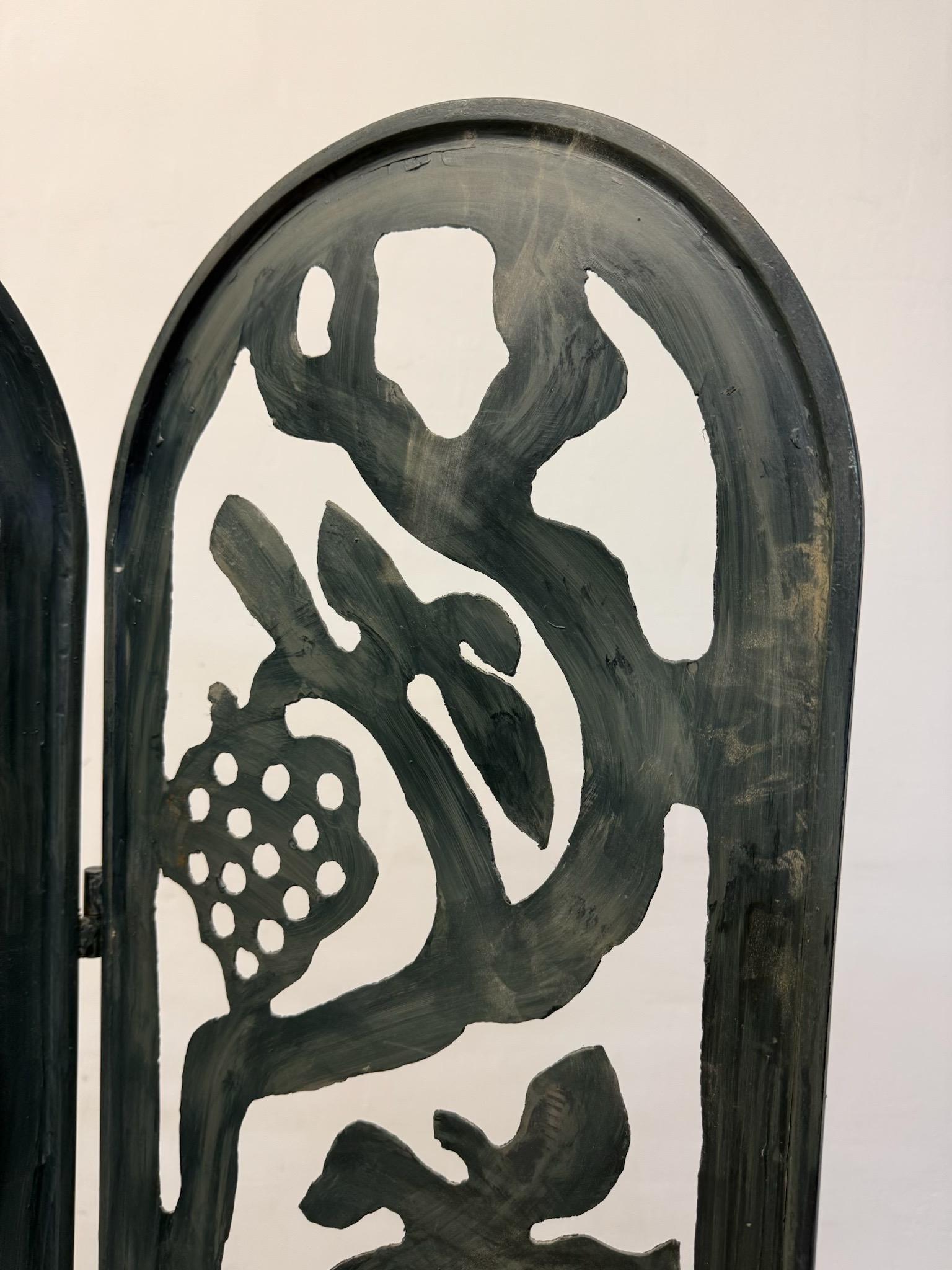 Metal Mid-Century Three Panel Faux Bronze Finish Screen or Room Divider, 1970s For Sale
