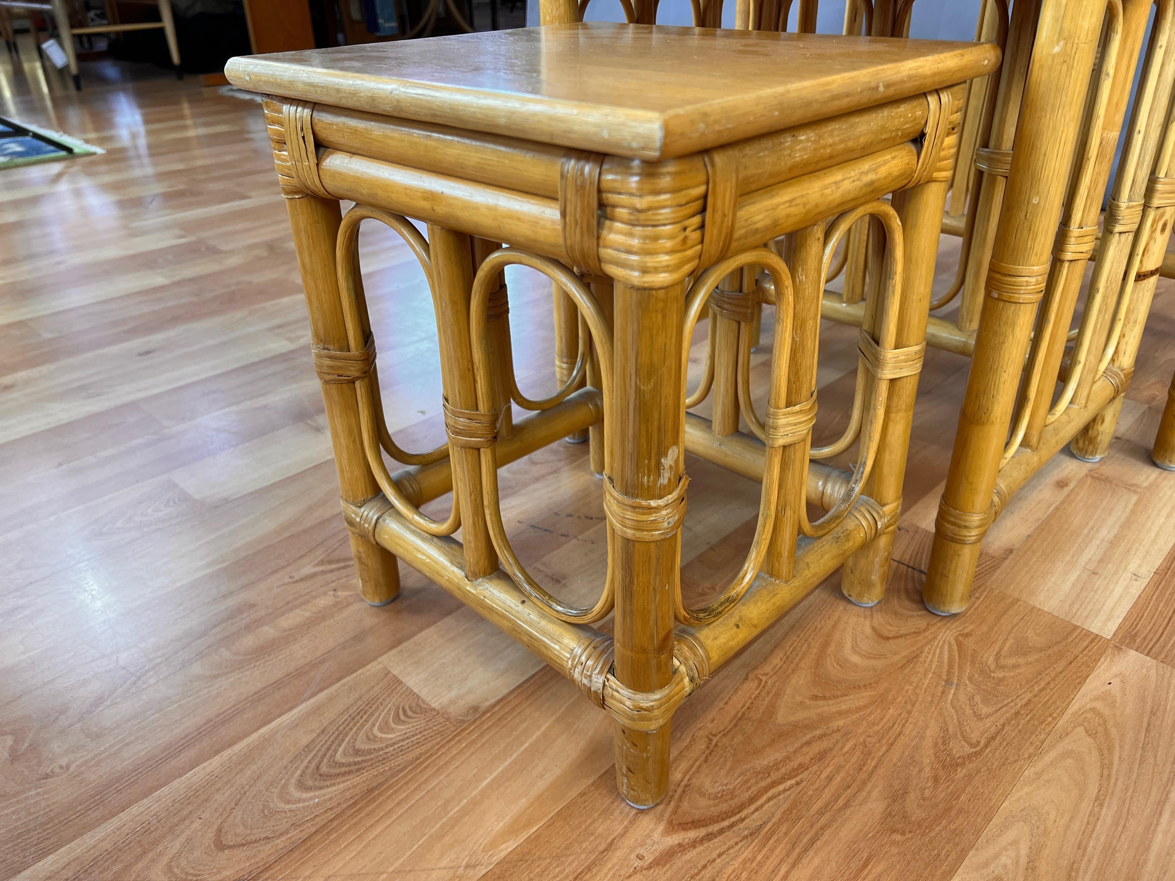 Mid-Century Three-Piece Rattan Nesting Table Set, 1950s en vente 4