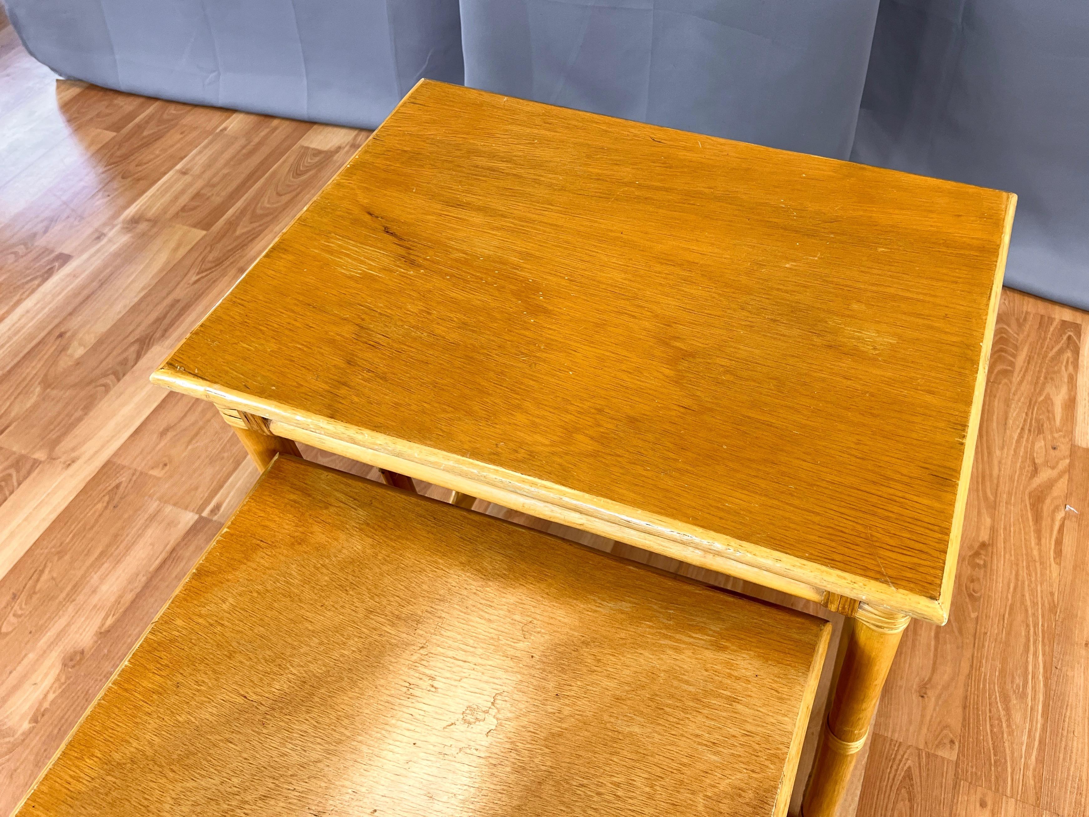 Mid-Century Three-Piece Rattan Nesting Table Set, 1950s en vente 8
