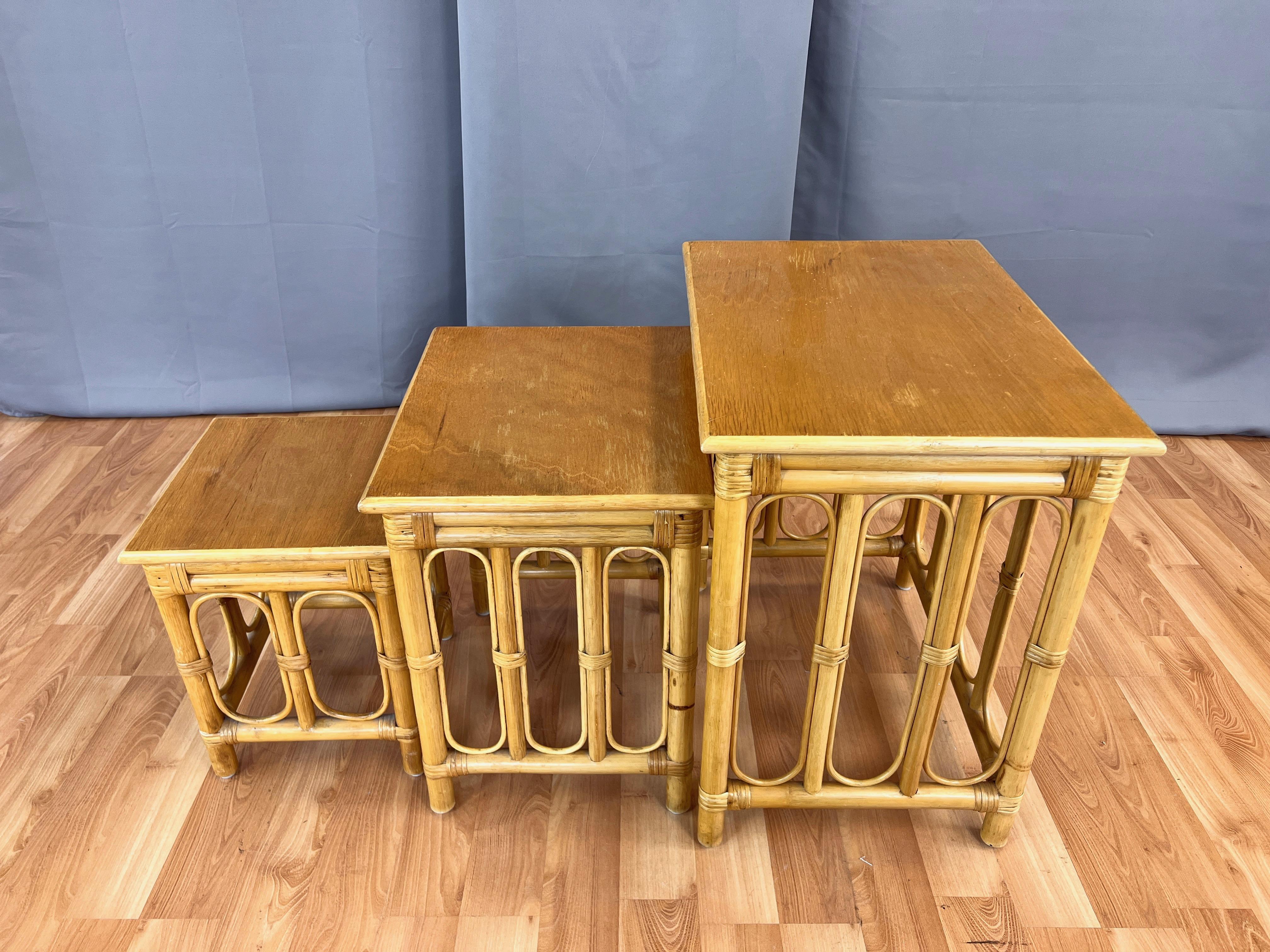 Philippin Mid-Century Three-Piece Rattan Nesting Table Set, 1950s en vente