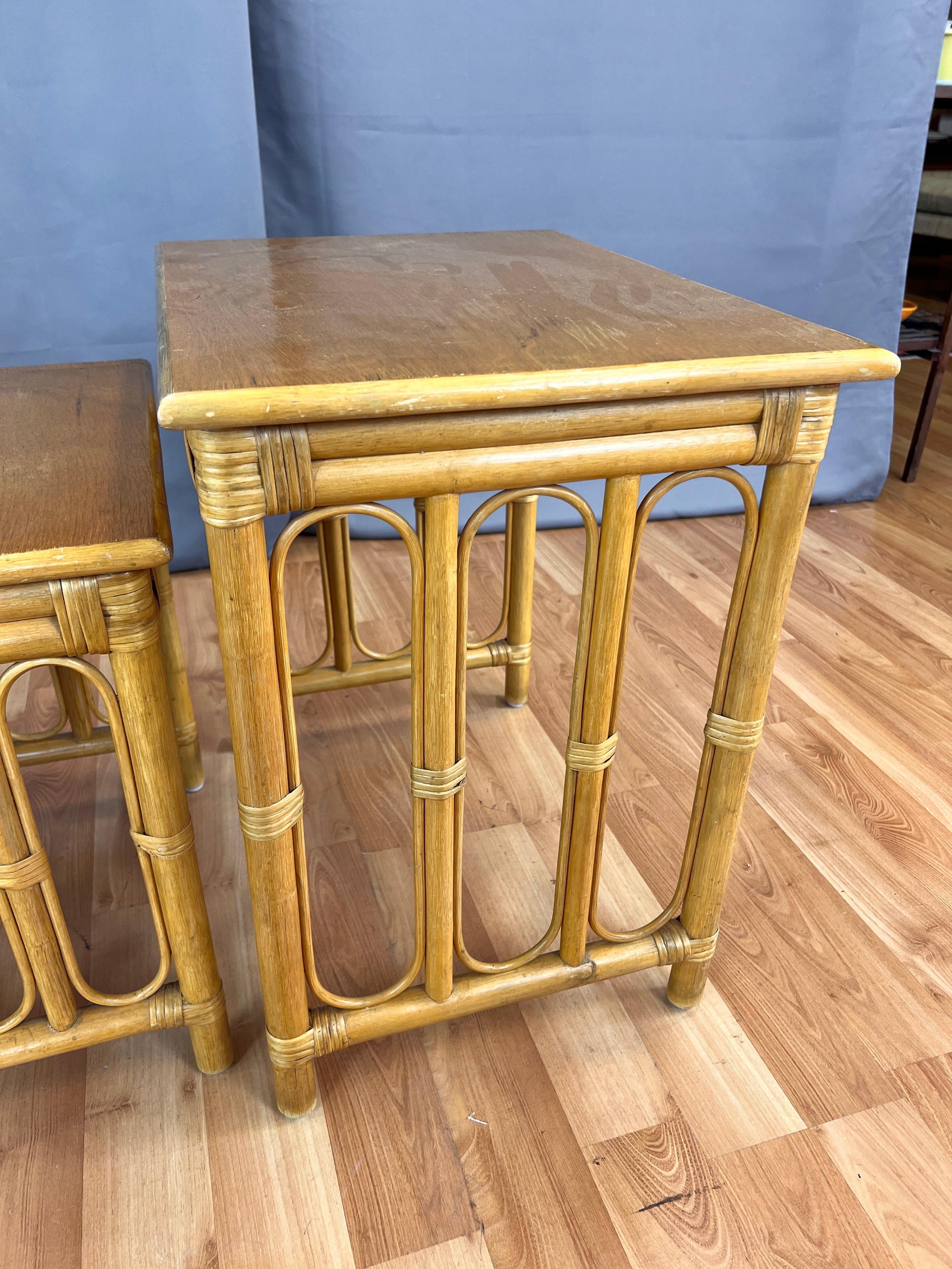 Canne Mid-Century Three-Piece Rattan Nesting Table Set, 1950s en vente