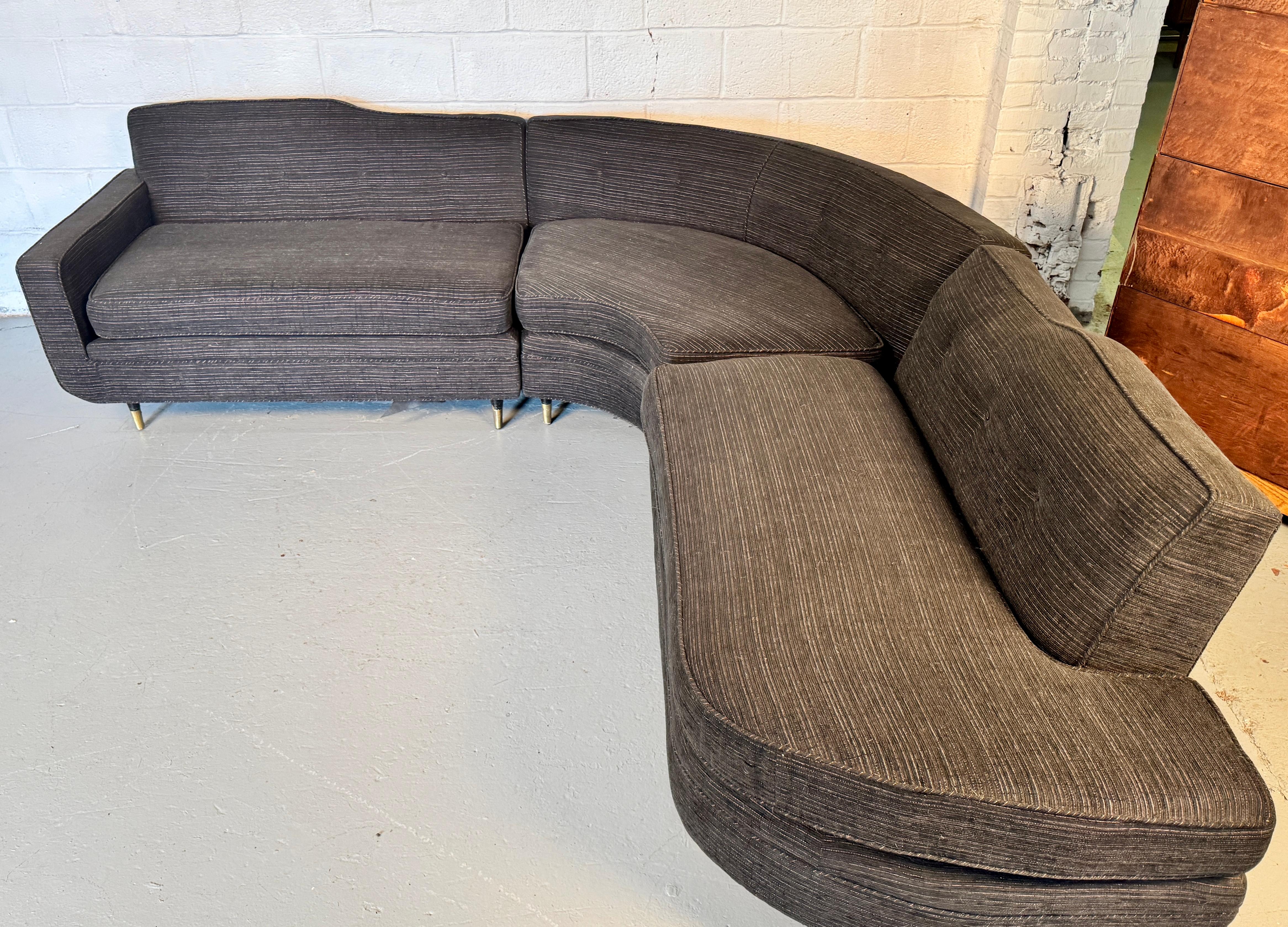 Bring a sophisticated statement piece into your home with this stunning vintage 3-piece curved sectional couch, beautifully re-imagined for modern living. With its graceful silhouette and sweeping curves, this mid-century-inspired sectional offers