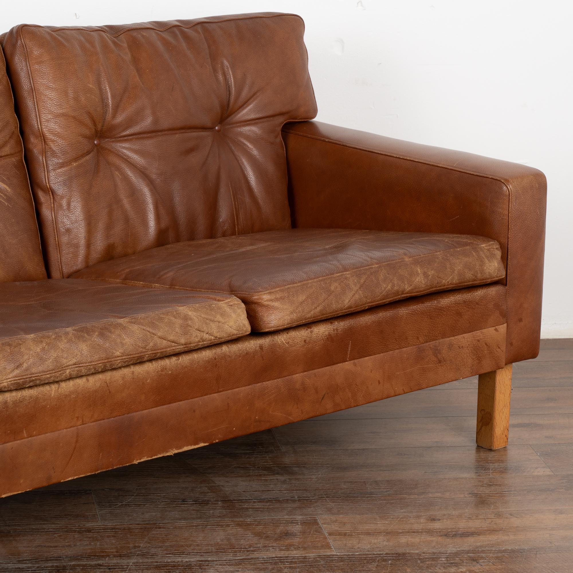 Mid Century Three Seat Brown Leather Sofa Denmark circa 1960 For Sale 1